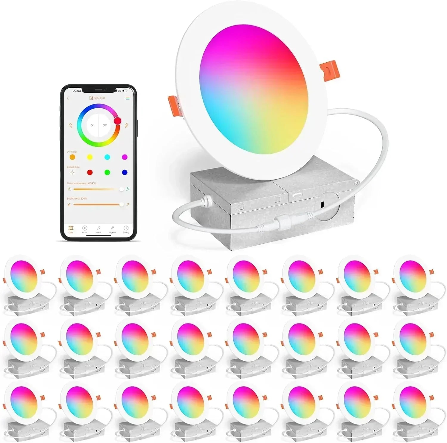 Smart Recessed Lighting 4 RGBCW Color Changing 12W LED Downlight with Junction Box