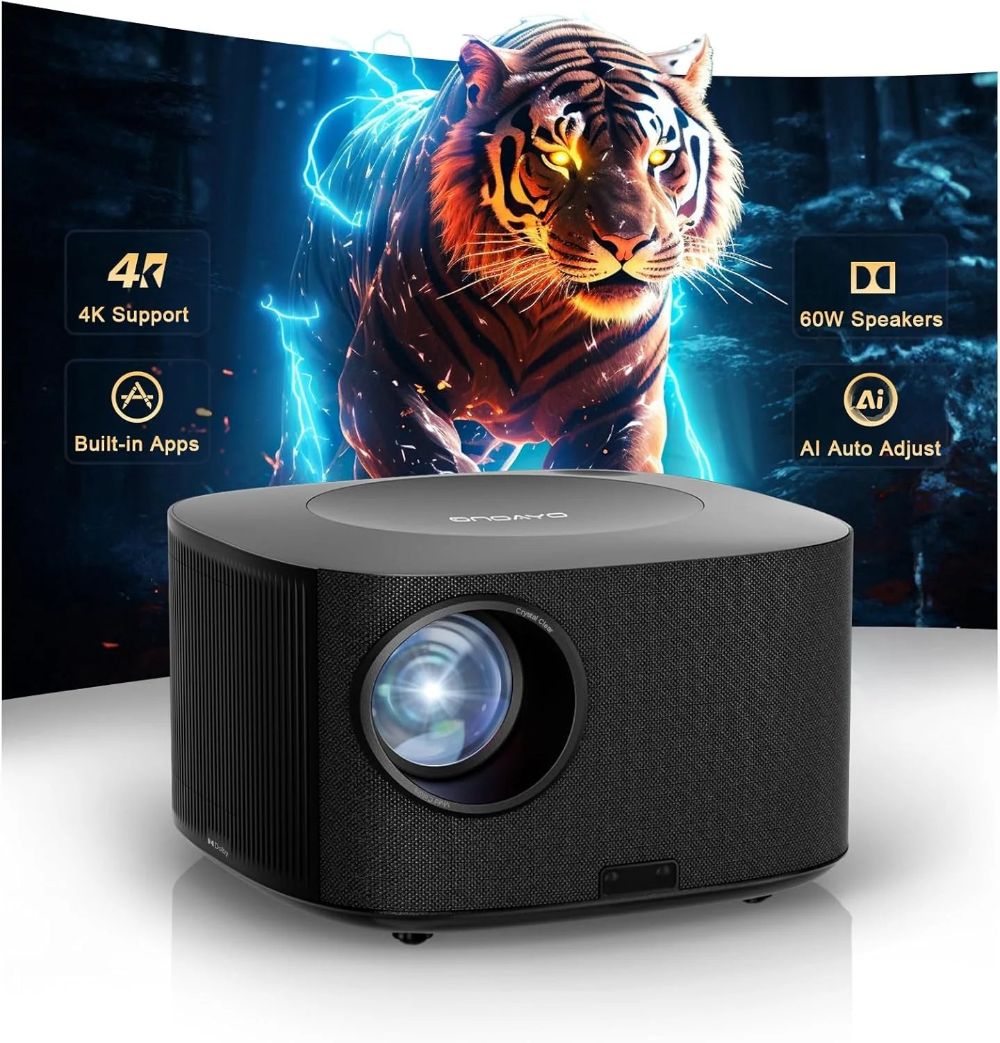 Projector-4K with WiFi and Bluetooth:[3500 ANSI/60W Dolby Audio/Official Licensed Apps]
