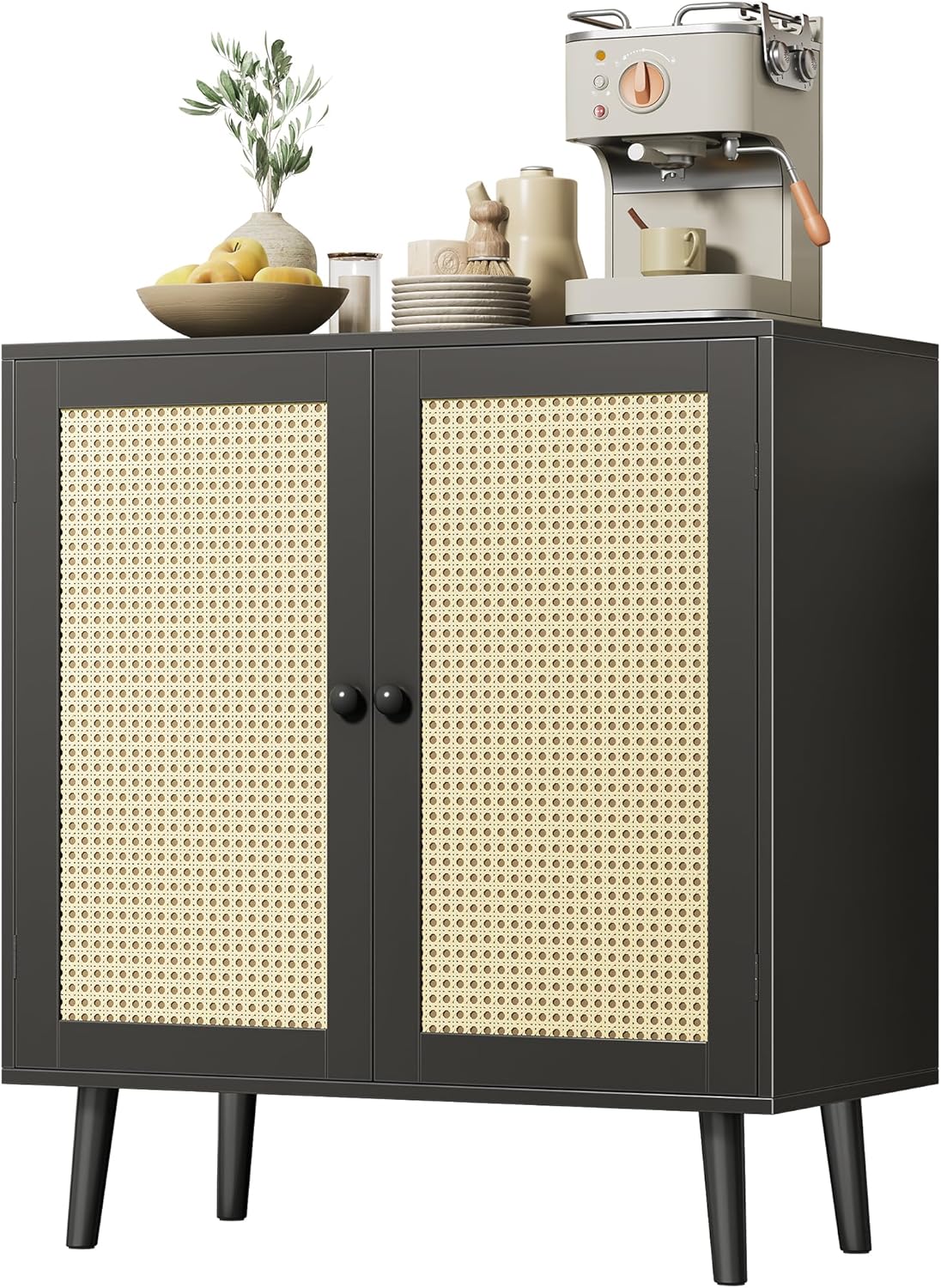 Huuger Buffet Cabinet with Storage Cabinet with PE Rattan Decor Doors Accent Sideboard Buffet