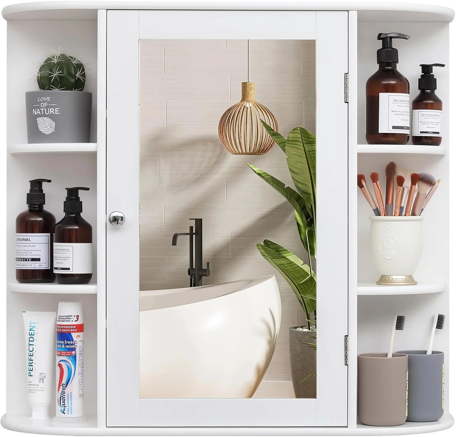 Iwell Storage Cabinet with 2 Drawers & Adjustable Shelves, Cupboard, Floor Cabinet