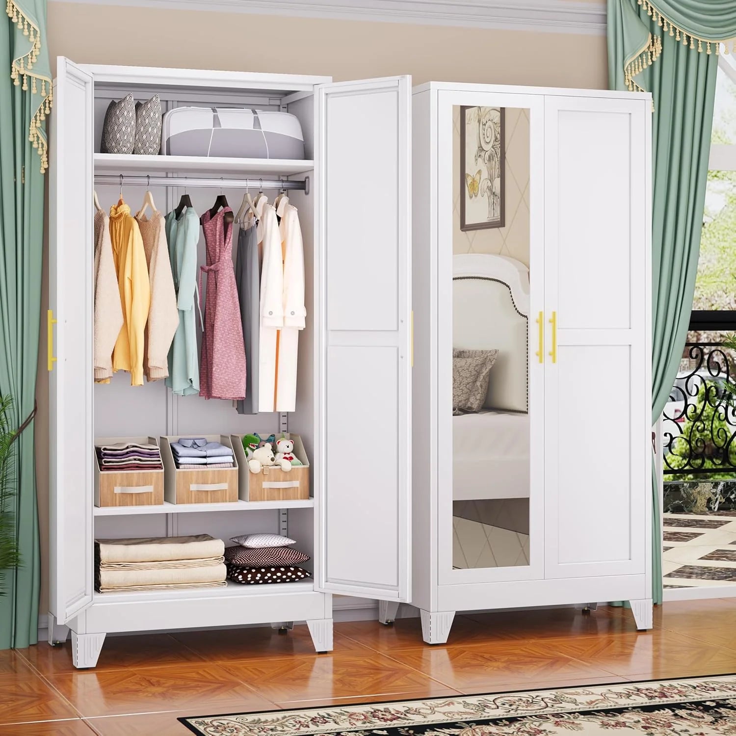 Steel Armoire Wardrobe Closet, 71 Metal Clothing Storage Cabinets