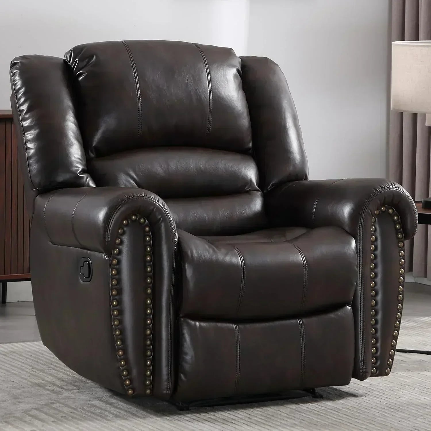 Leather recliner classic traditional manual recliner single sofa for living room