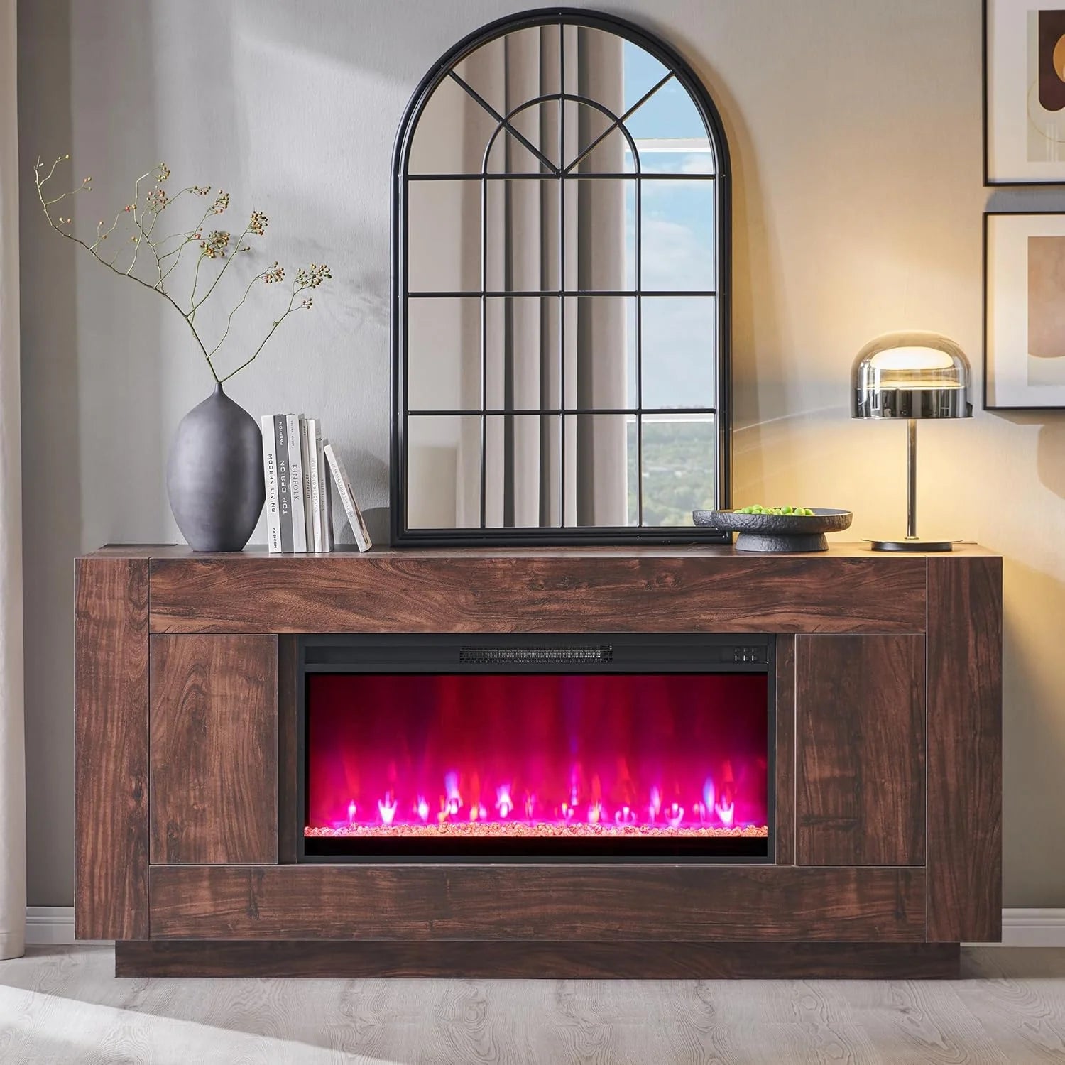 OKD Modern 70 Fireplace TV Stand with 36 Electric Fireplace, Entertainment Center for TVs Up to 80