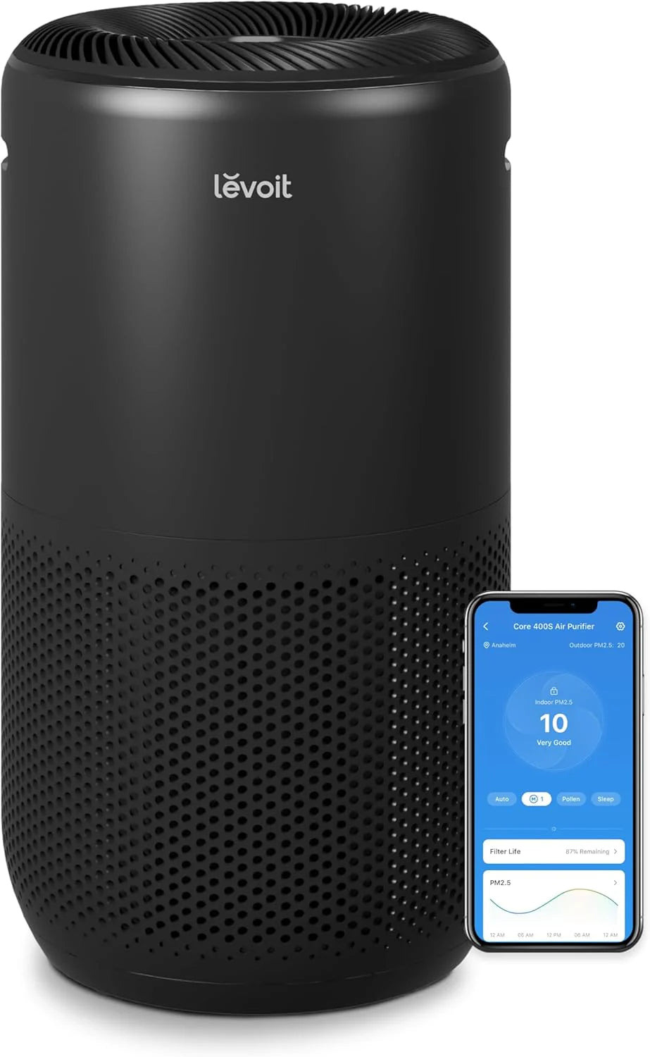 LEVOIT Air Purifiers for Home Large Room Up to 1733 Ft2 With HEPA Sleep Mode, AHAM VERIFIDE, Auto Mode, Air Quality Monitor, Smart WiFi, 3-in-1 Filter For Pet Allergy, Smoke, Dust, Core 400S-P, White