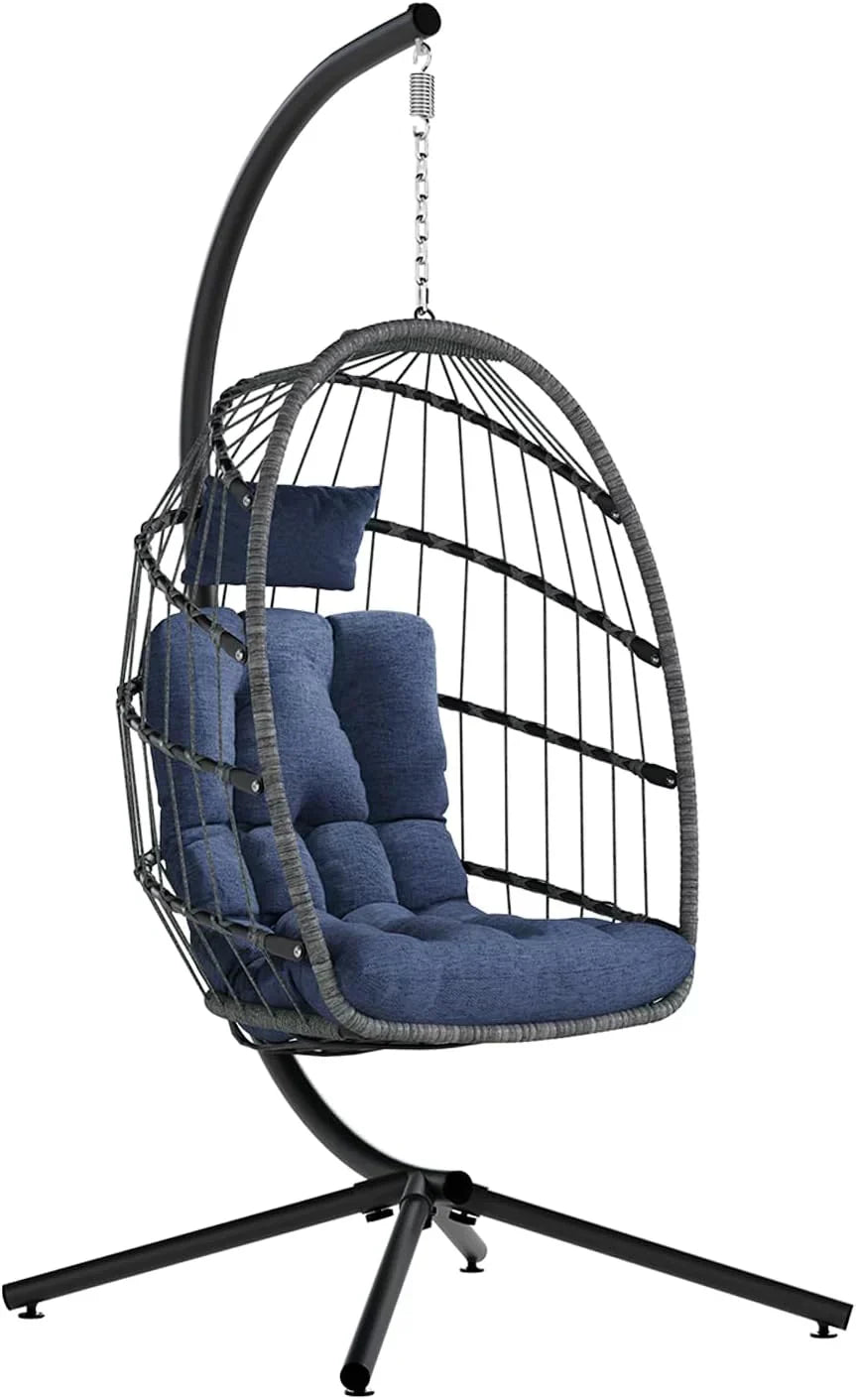 SWITTE Egg Chair Outdoor with Stand Indoor Wicker Hanging Egg Swing Chair with Cushion