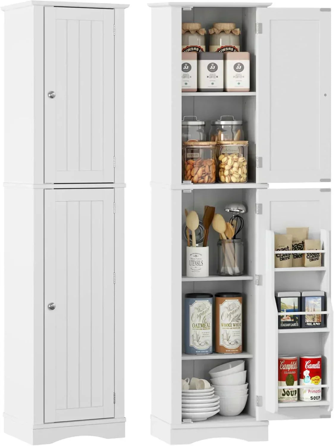 Tall Pantry Cabinet Freestanding Storage Cabinet Wooden Kitchen Pantry with 4 Doors