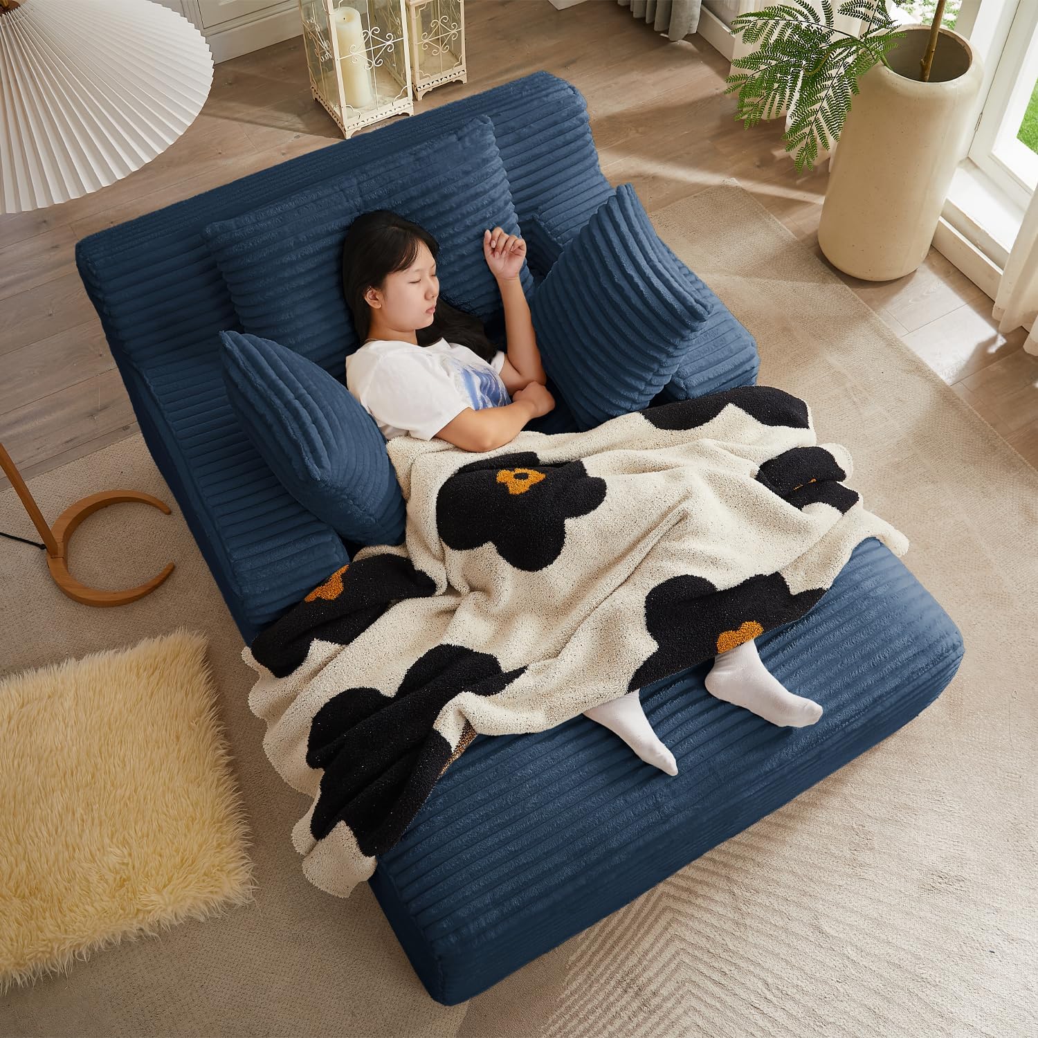 ivoros 50 Inch Chaise Lounge Chair Indoor Oversized Corduroy Upholstered Boneless Sofa Bed
