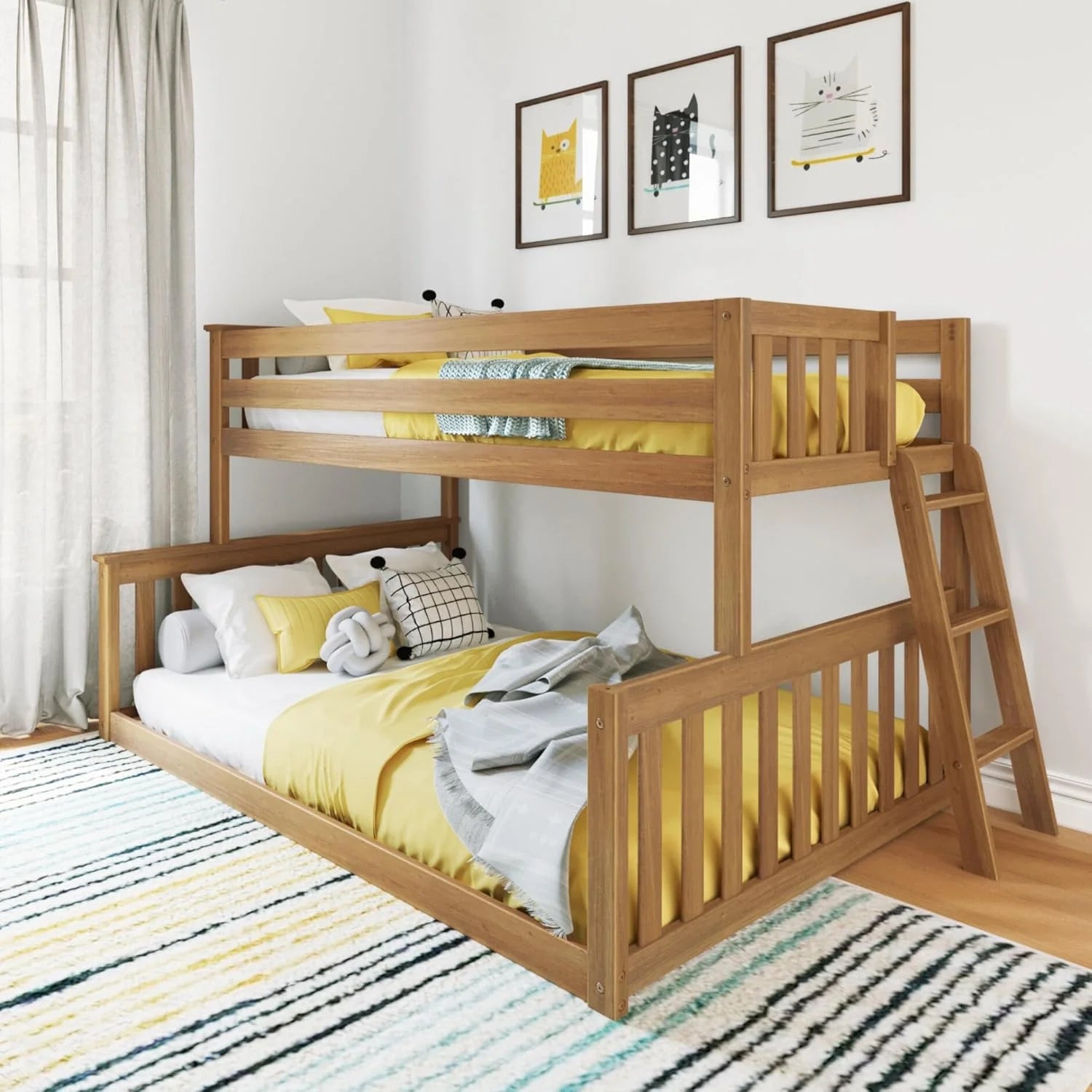 Max & Lily Fundamental Twin Low Bunk Bed Kids Solid Wood Modern Bed Frame Strong Wooden Slats