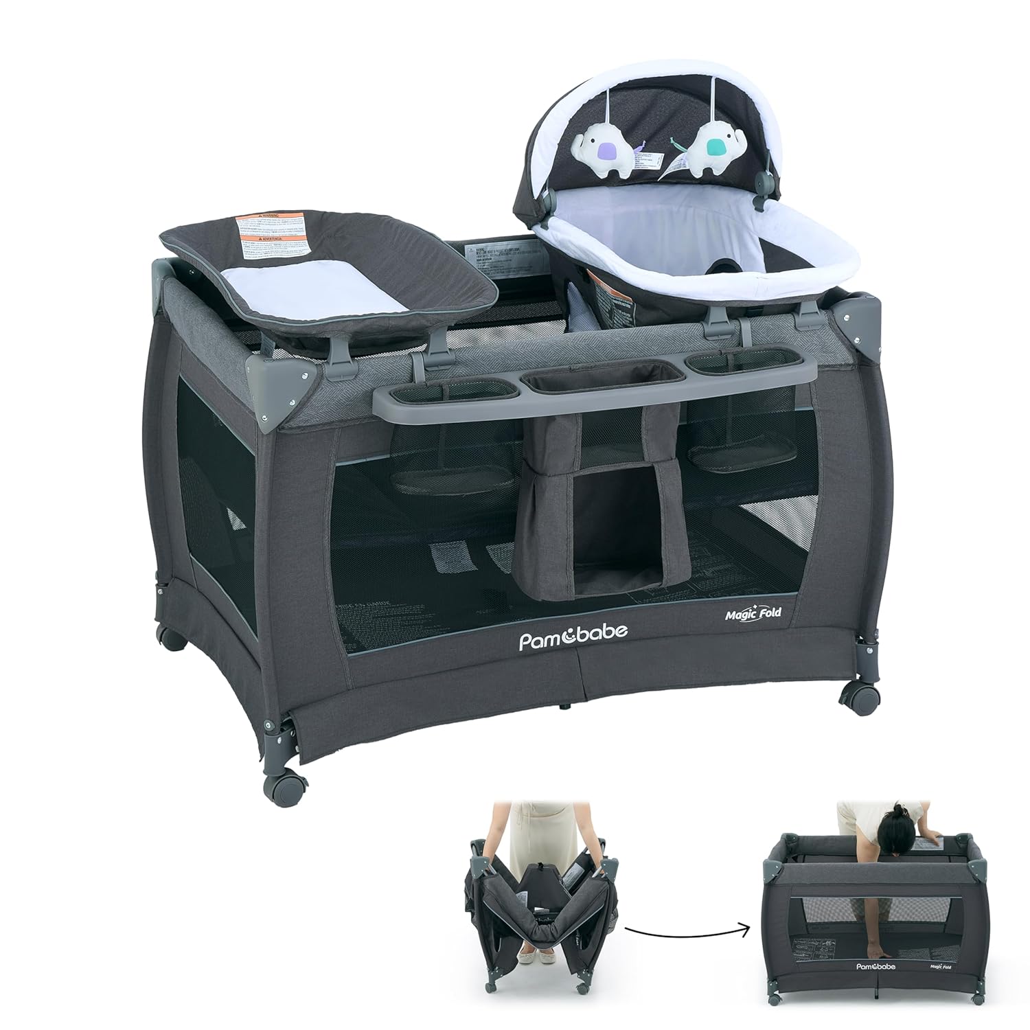 Pamo Babe Baby Playpen - Heavy-duty steel frame provides a safe sleeping space and portable crib