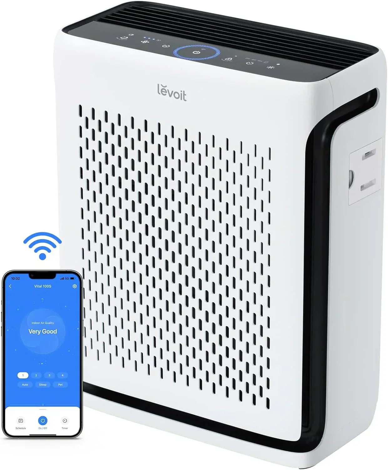Large-room air purifier for home use with air quality monitor washable pre-filter