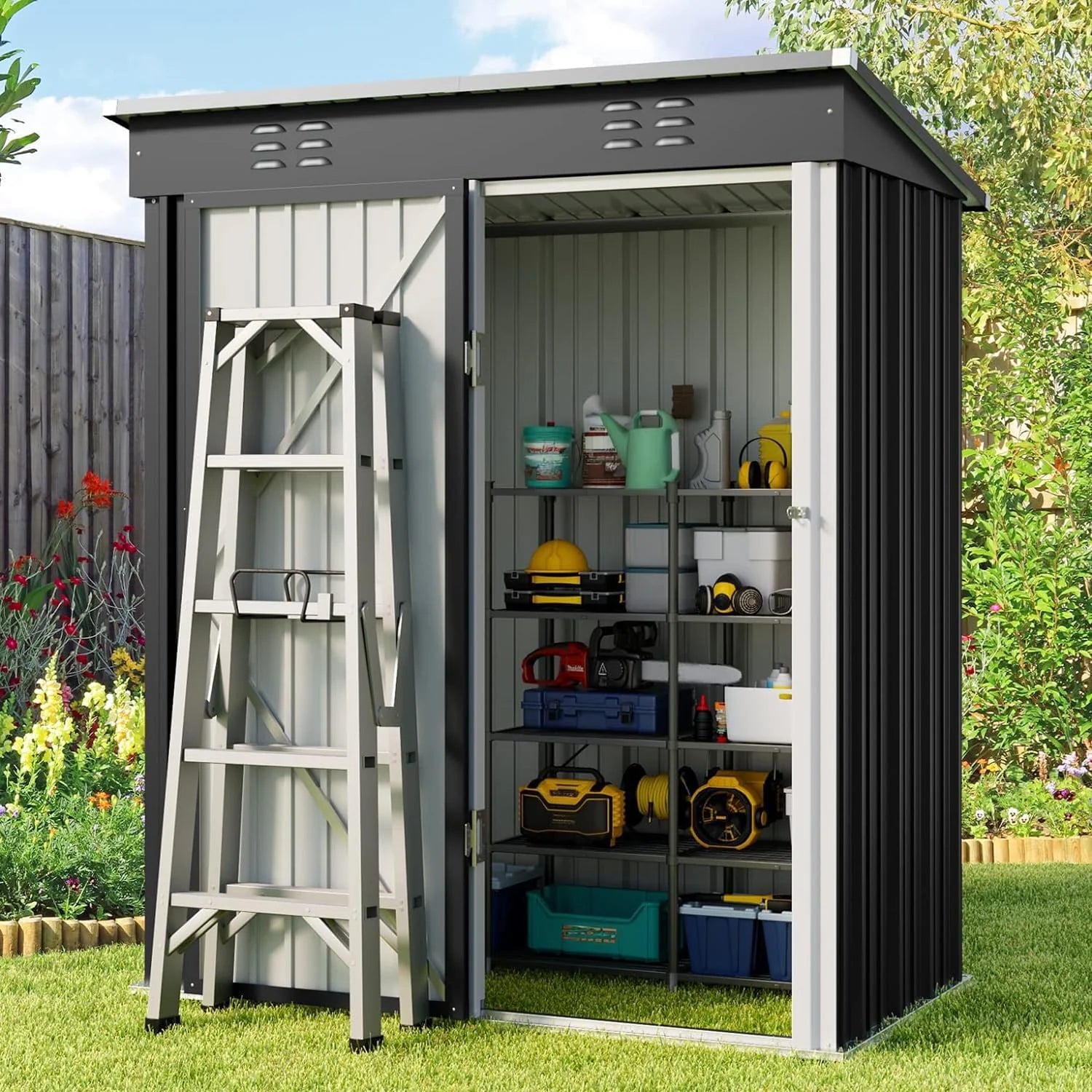 Gizoon Outdoor Storage Shed 6 x 4 Feet, Galvanized Metal Garden Shed