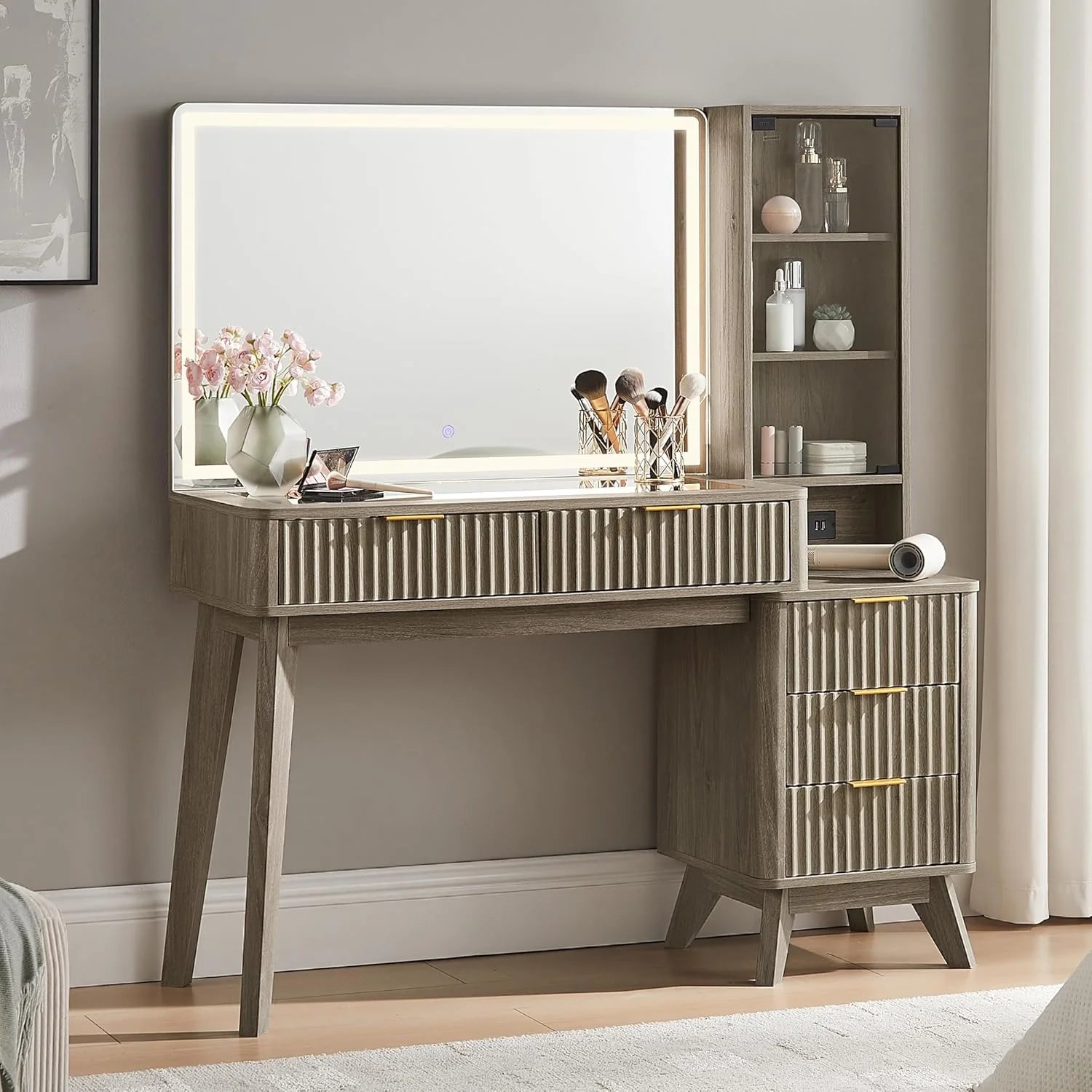 T4TREAM 48 Fluted Makeup Vanity Desk with Large 36 Mirror and Lights