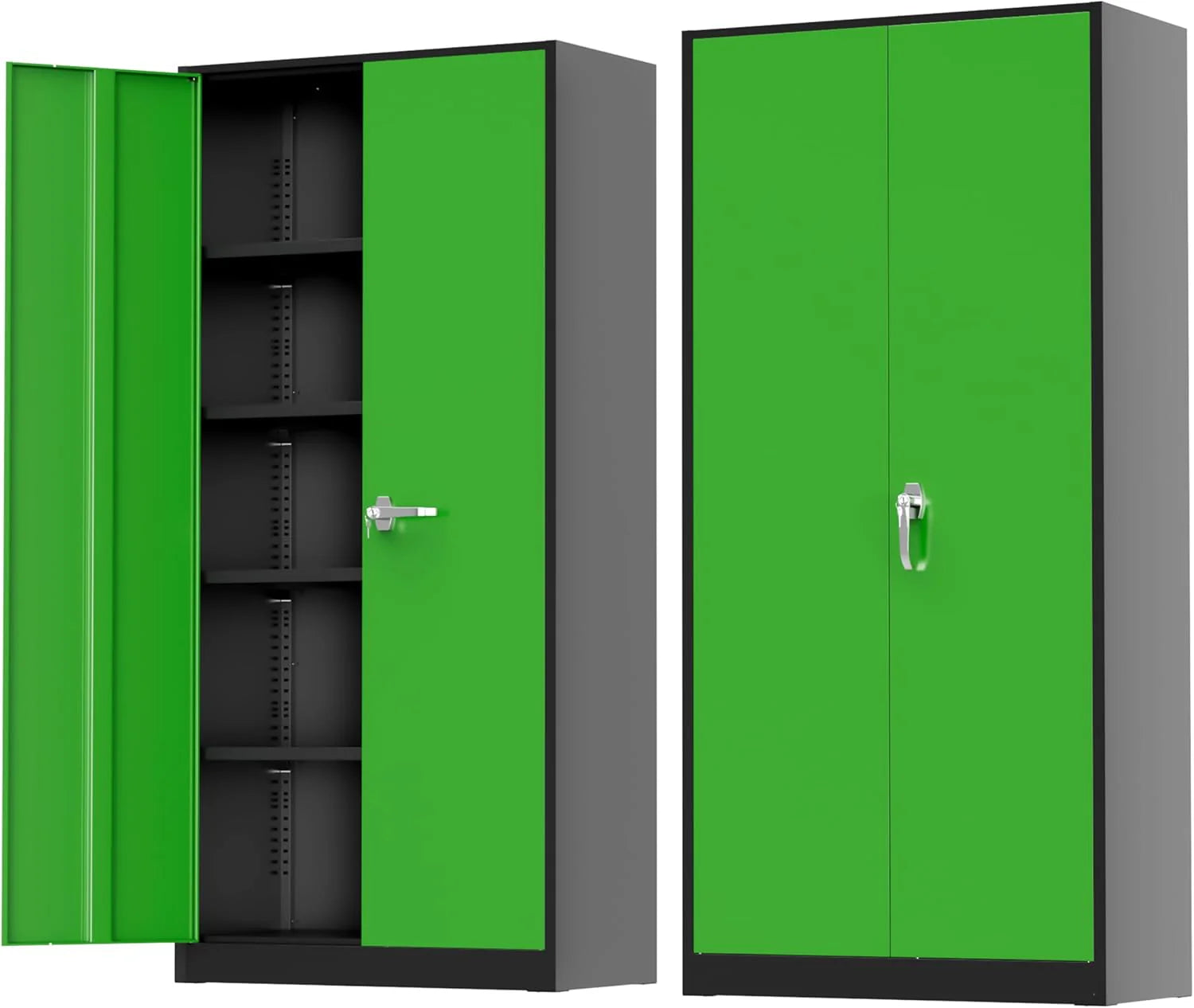 Greenvelly Metal Storage Cabinet, 72 Black Locking Metal Cabinet with 2 Doors and 4 Adjustable Shelves, Lockable Garage Storage Cabinets for Home Office, Garage, Kitchen, Living Room