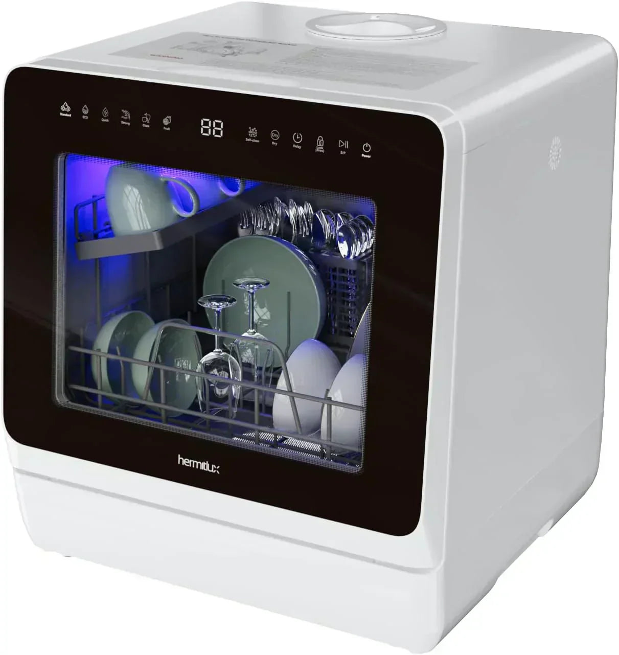 Hermitlux tabletop dishwasher 7 wash programs portable mini dishwasher