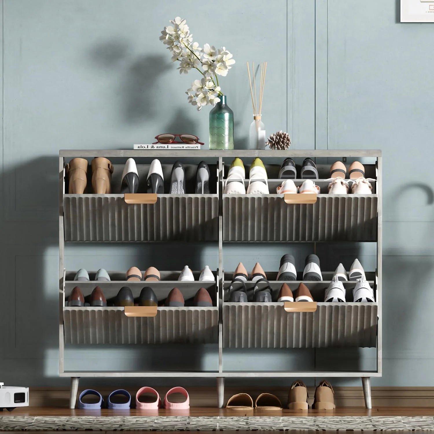 Shoe cabinet storage, modern independent storage cabinet entrance narrow shoe rack cabinet
