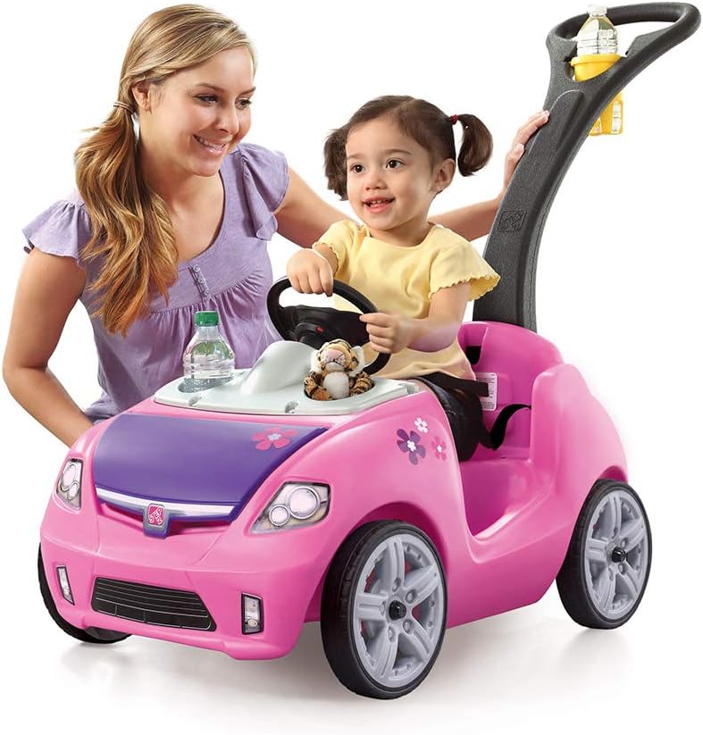Step2 Whisper Ride II Ride On Push Toy Car Pink Ride On Car Seat Belt Easy Storage Transport