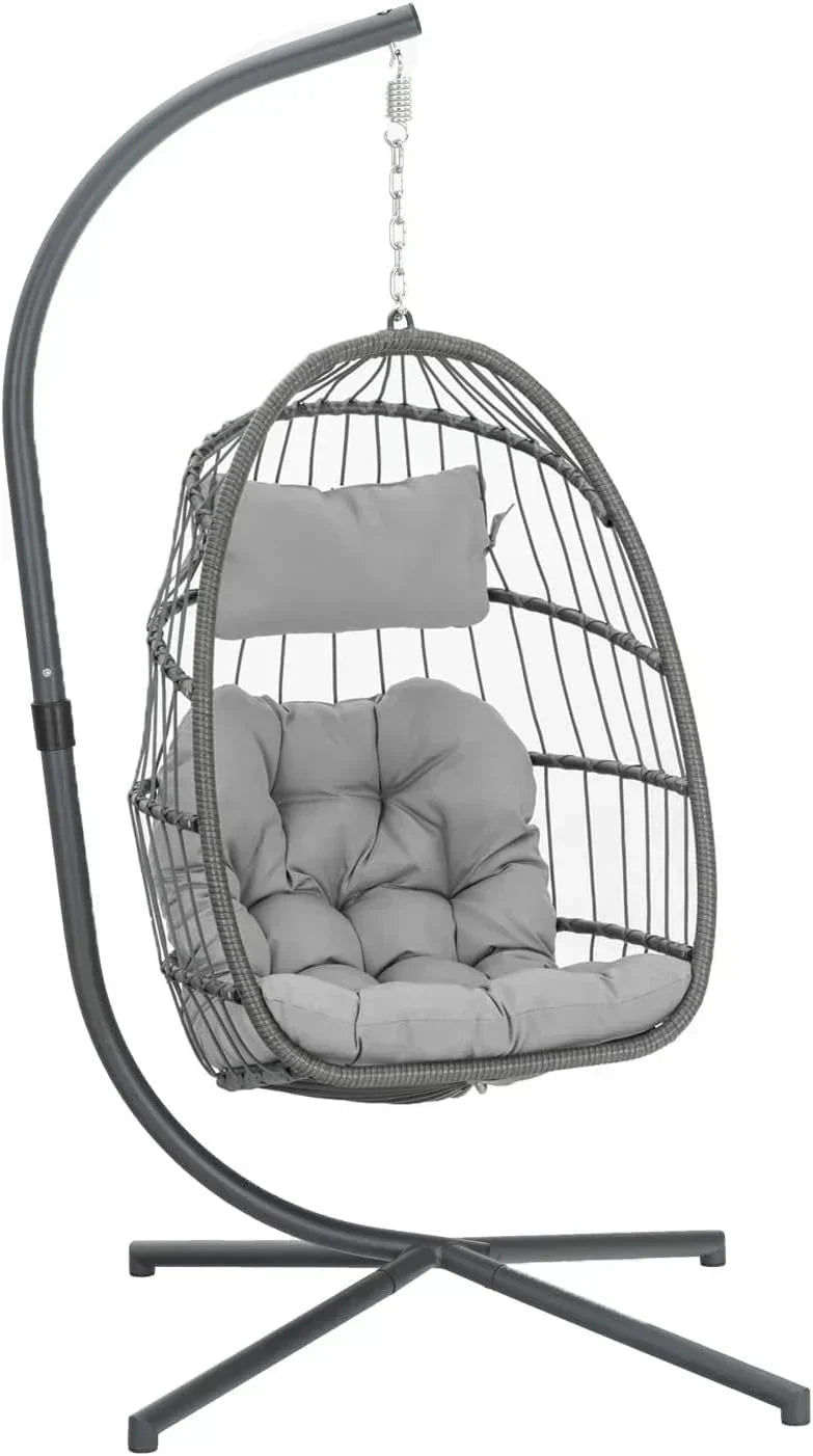 Yechen Indoor Outdoor Egg Hanging Chair Stand Patio Wicker Swing Egg Chair Swinging Chair