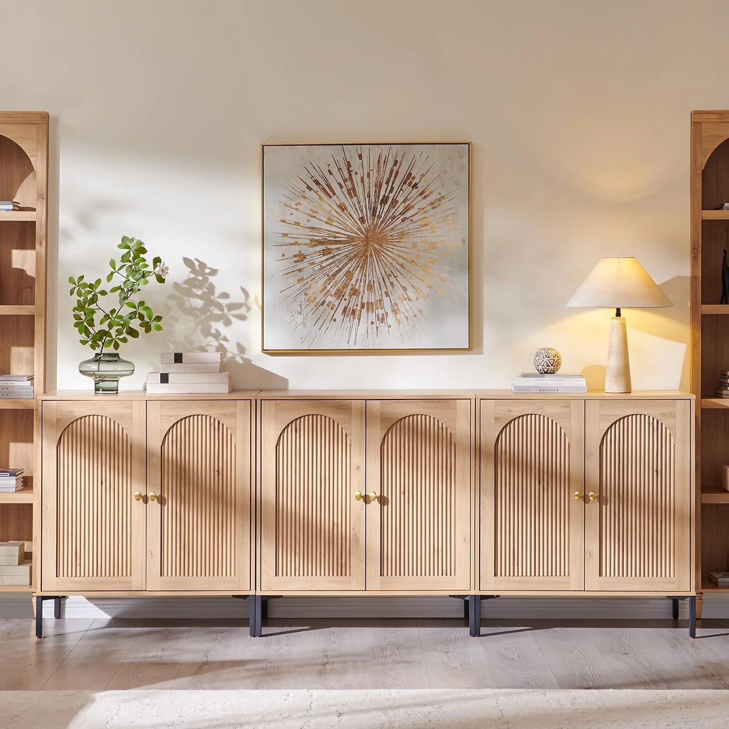 IFGET Modern Buffet Cabinet with Storage 92.63 W Fluted Arched Sideboard Cabinet