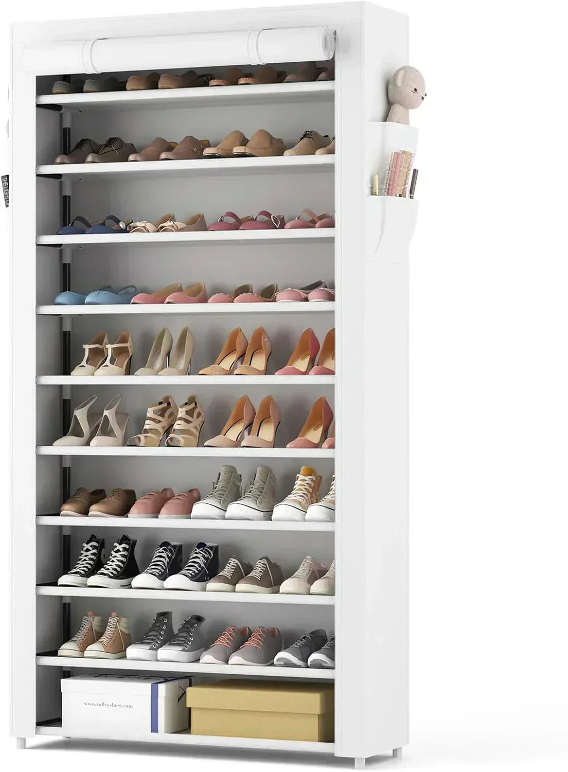 ROJASOP 10 Tier Shoe Rack with Covers Large Capacity Stackable Tall Shoe Shelf Storage