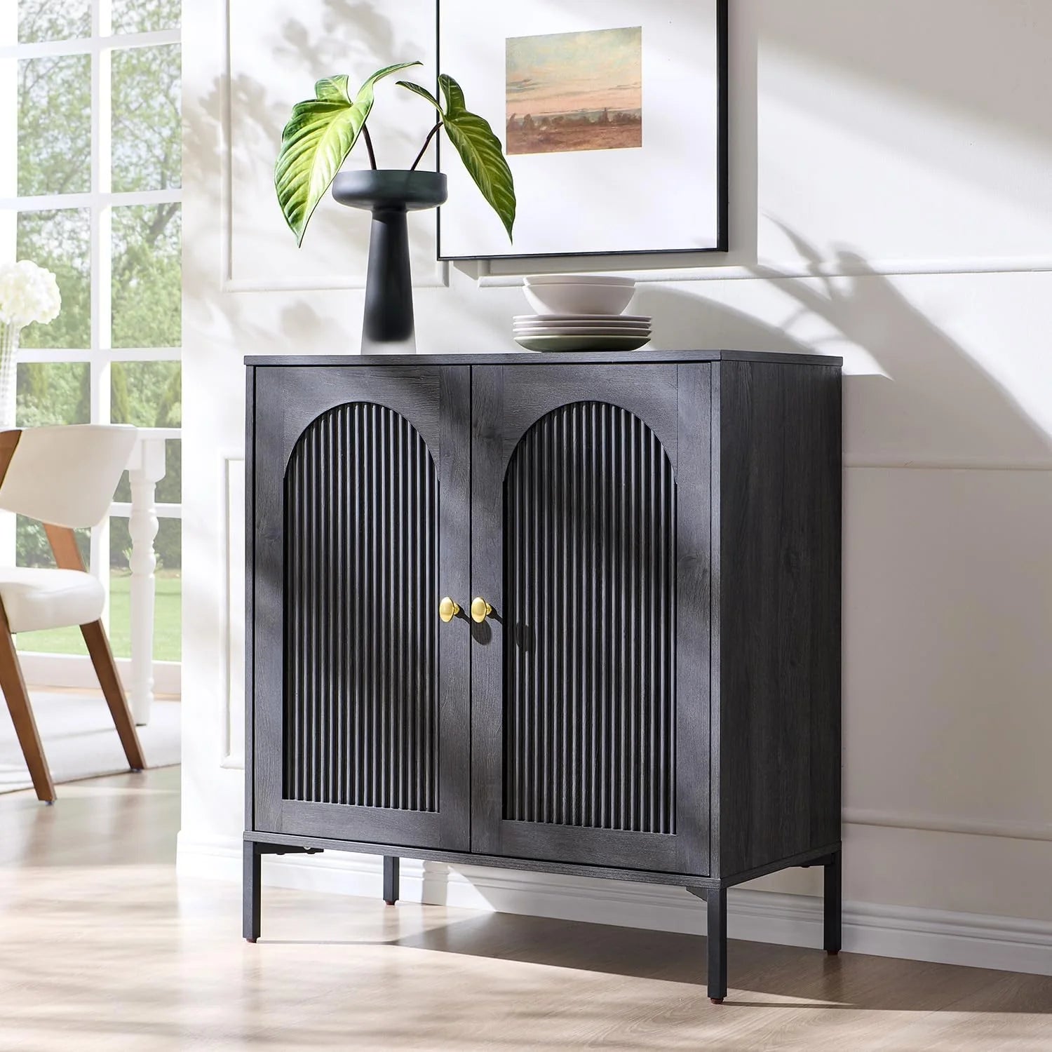 IFGET Modern Buffet Cabinet with Storage 92.63 W Fluted Arched Sideboard Cabinet