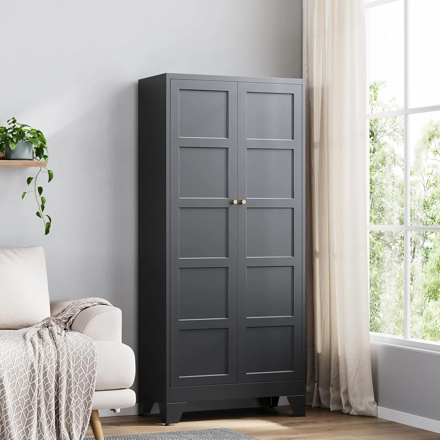 Yizosh Metal Storage Cabinet with 2 Doors and 4 Adjustable Shelves