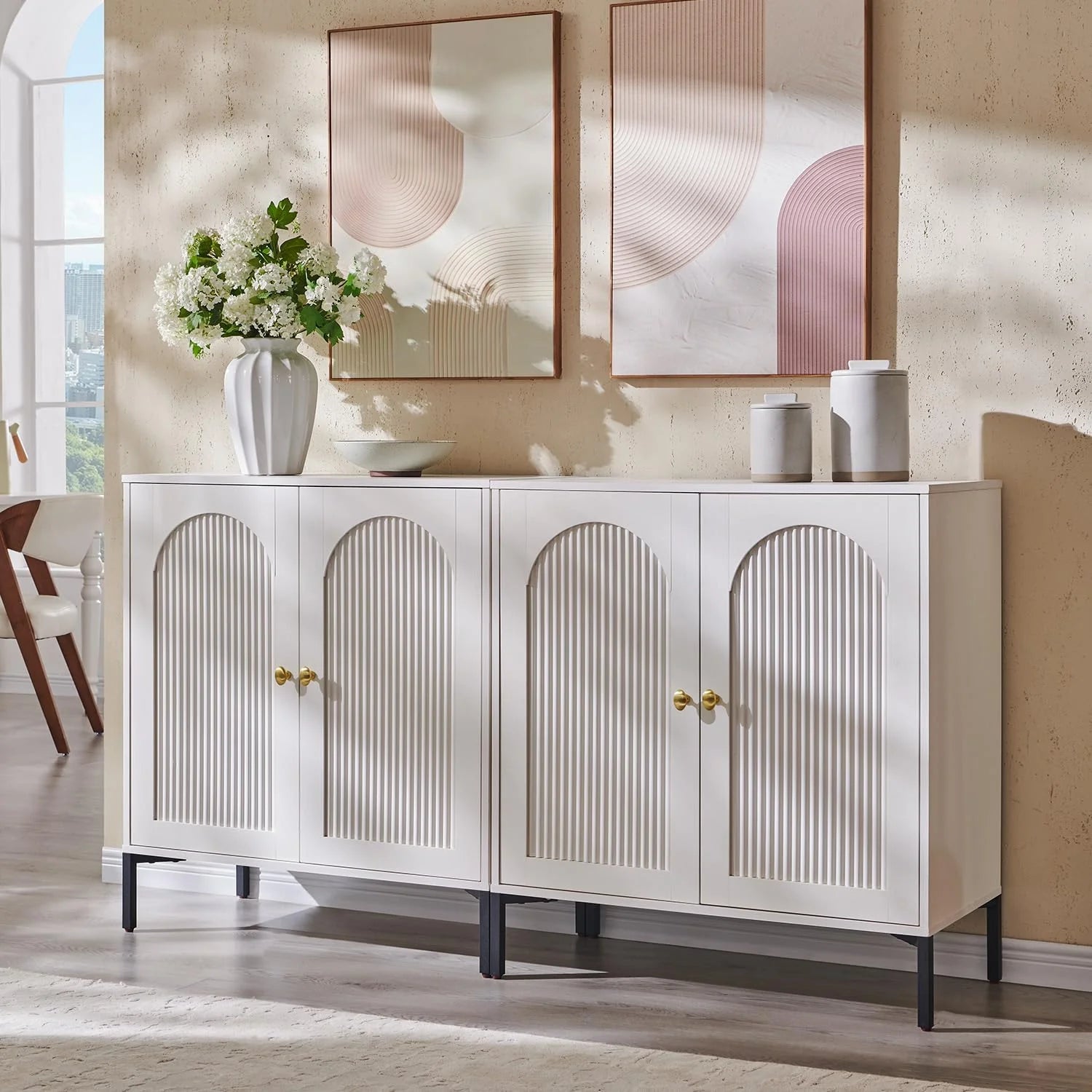 IFGET Modern Buffet Cabinet with Storage 92.63 W Fluted Arched Sideboard Cabinet