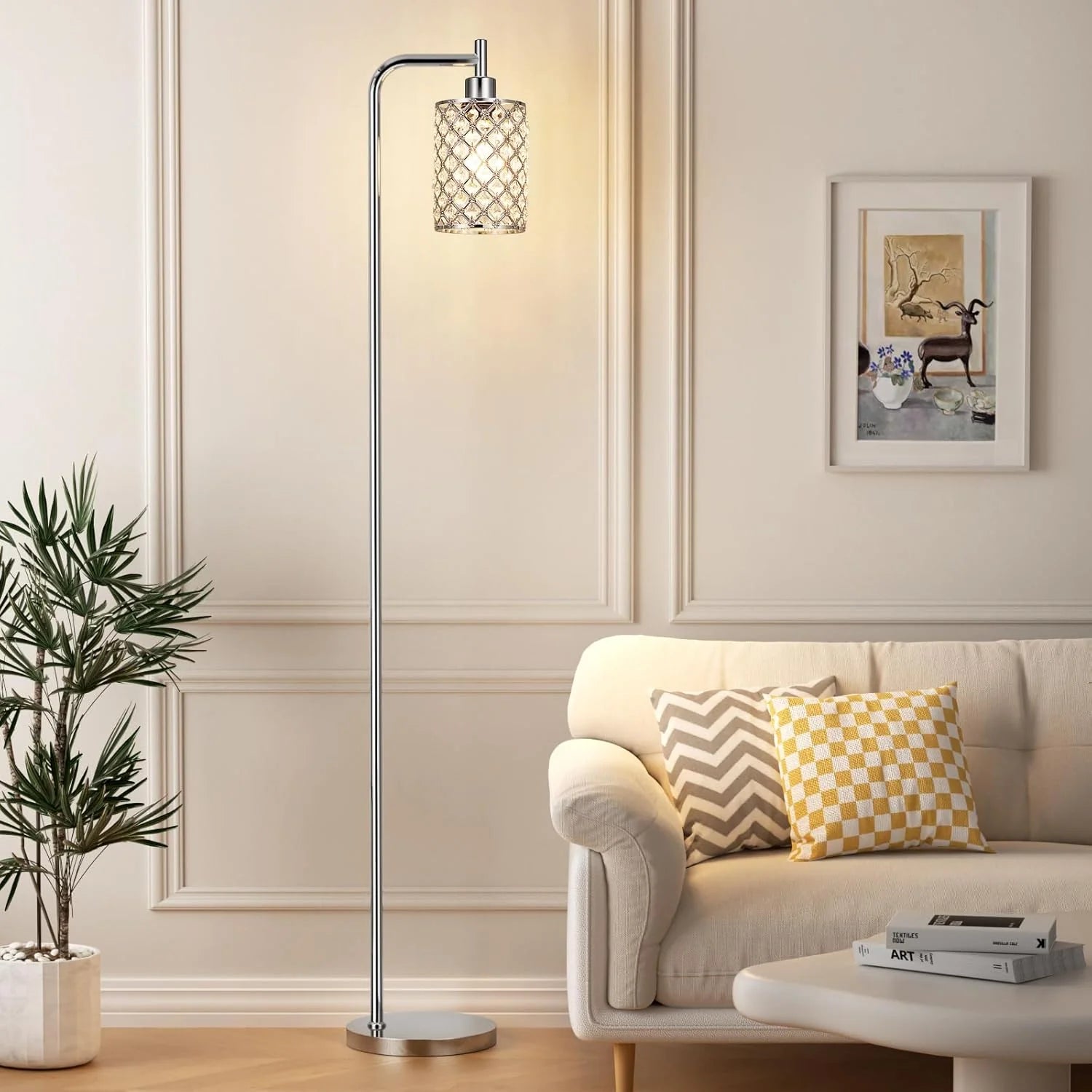 Modern Black Floor Lamp with Clear Glass Shade and LED Bulb