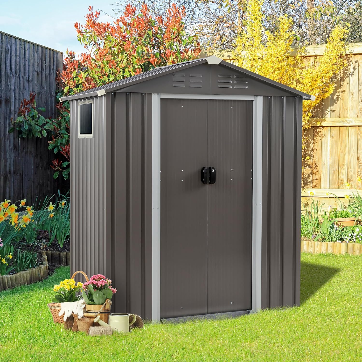 Vongrasig 5 x 3 x 6 FT Outdoor Storage Shed Clearance Metal Garden Shed with Lockable Door