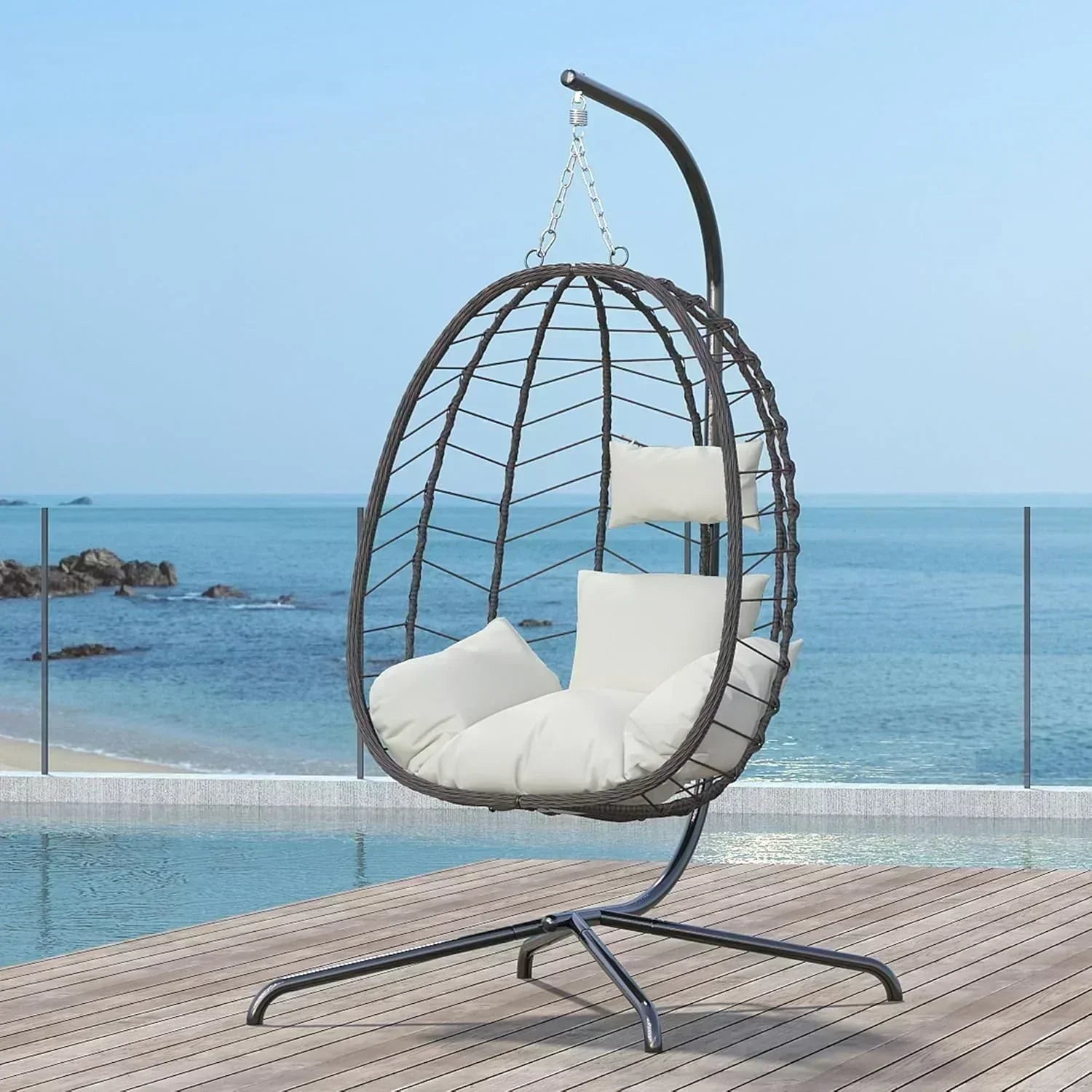 Hanging Egg Chair with Stand Swinging Egg Chair Outdoor Hanging Basket Chair with Cushion