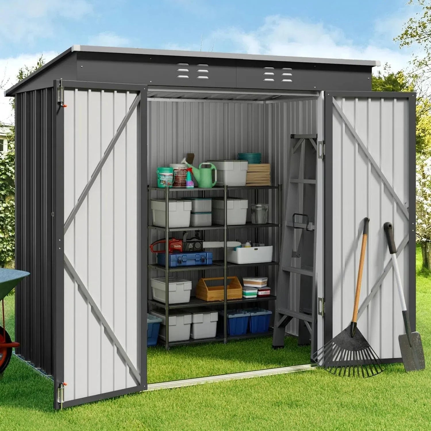 Gizoon Outdoor Storage Shed 6 x 4 Feet, Galvanized Metal Garden Shed