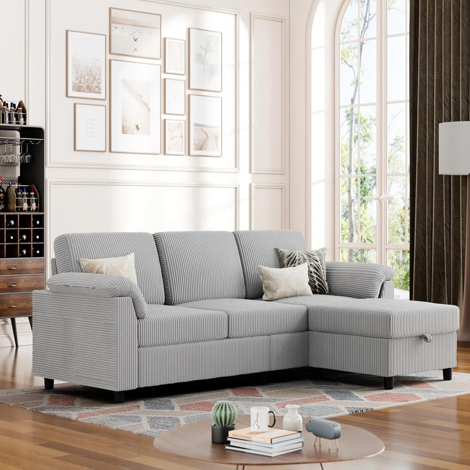 Vongrasig Convertible Sectional Sofa Couch 3 Seat L Shaped Sofa with Removable Pillows