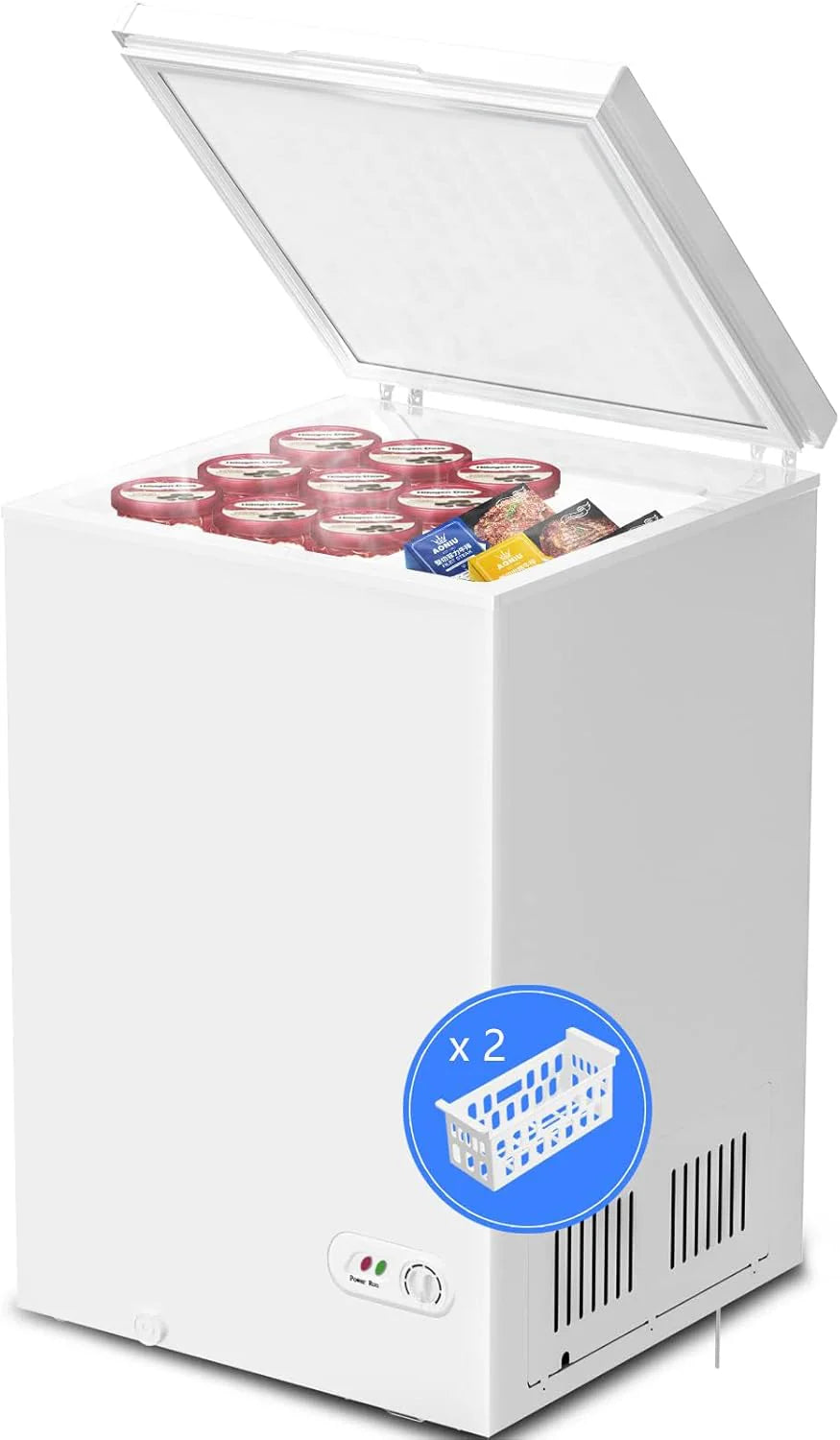 Kismile 3.0 Cubic Feet Chest Freezer with 2 Removable Basket Free Standing Top Open Door Compact Freezer