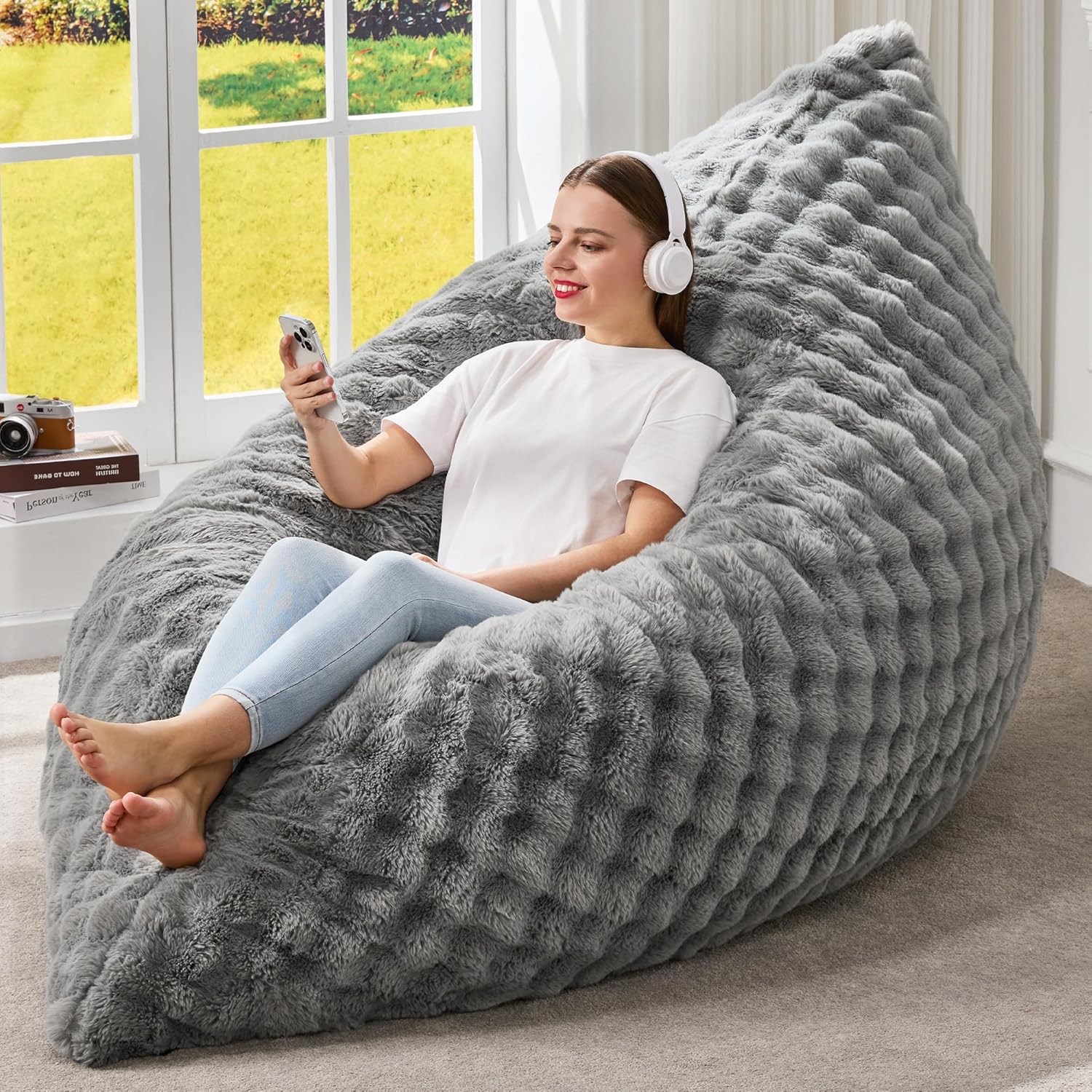 Hobestluk 3 in 1 Bean Bag Chair Giant Bean Bag Chairs Convertible Bean Bag Floor Cushion