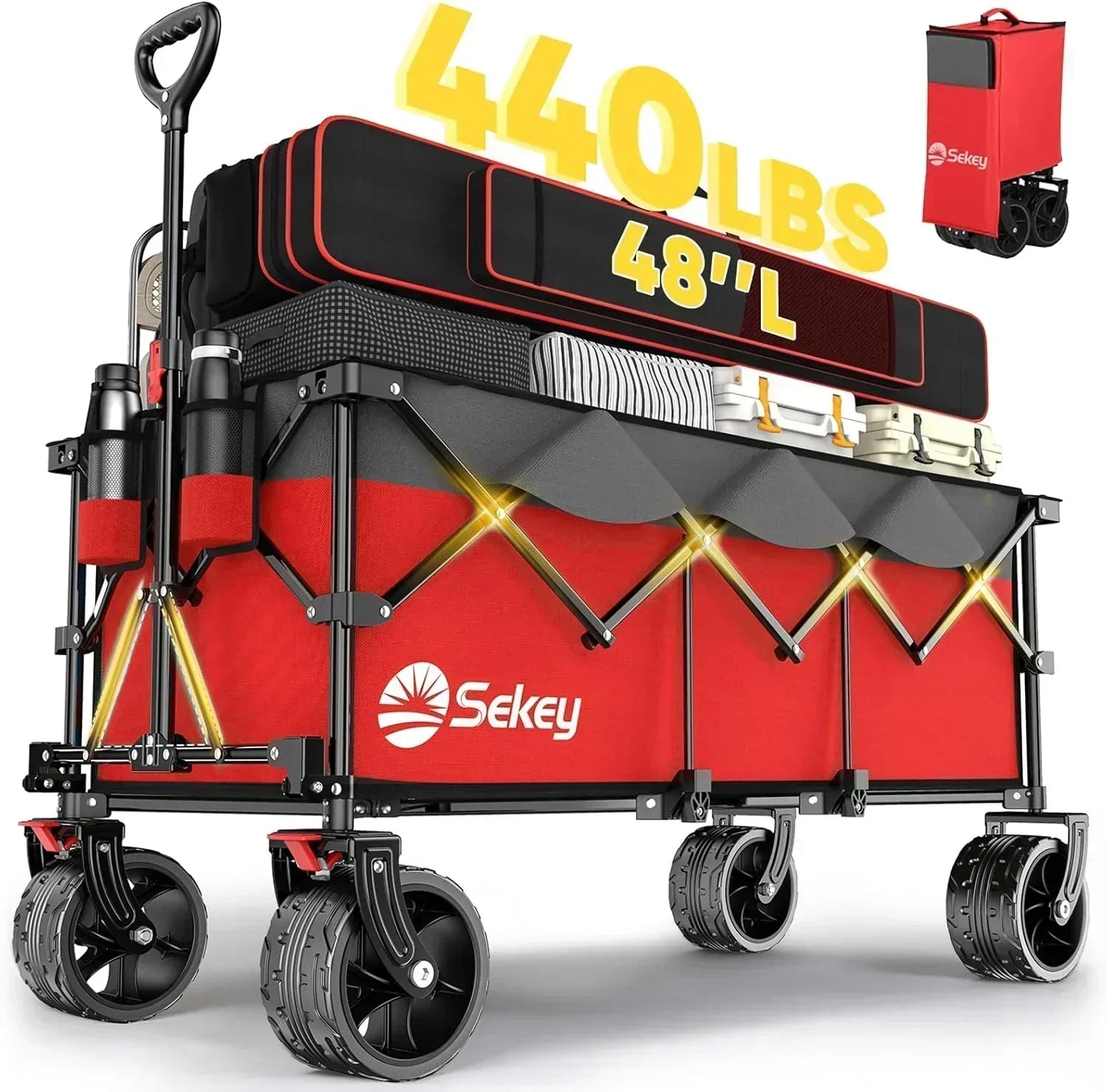Sekey 48 Inch Long Foldable Extended Travel Cart 440 Lbs Folding Multi-Purpose Garden Cart