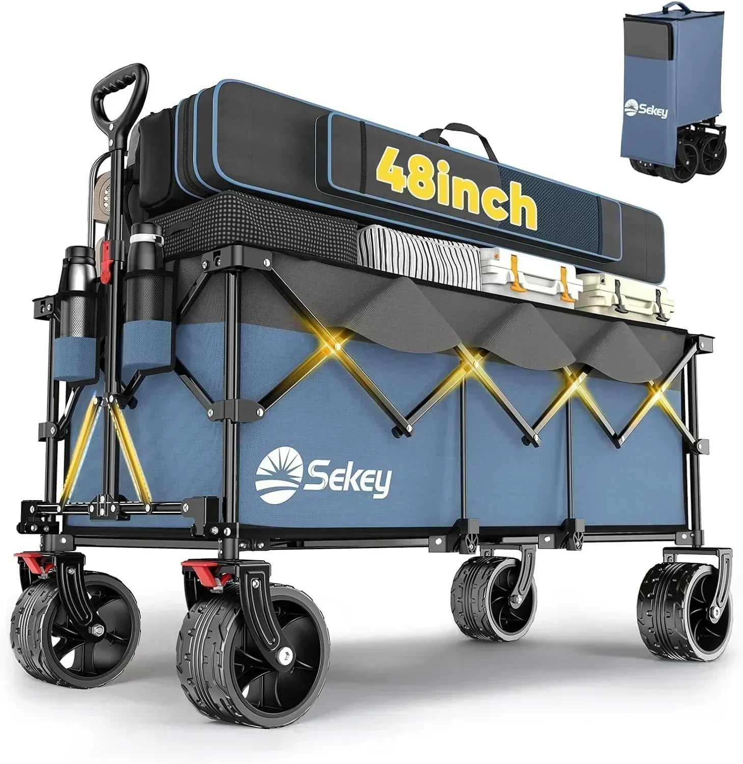 Sekey 48 Inch Long Foldable Extended Travel Cart 440 Lbs Folding Multi-Purpose Garden Cart