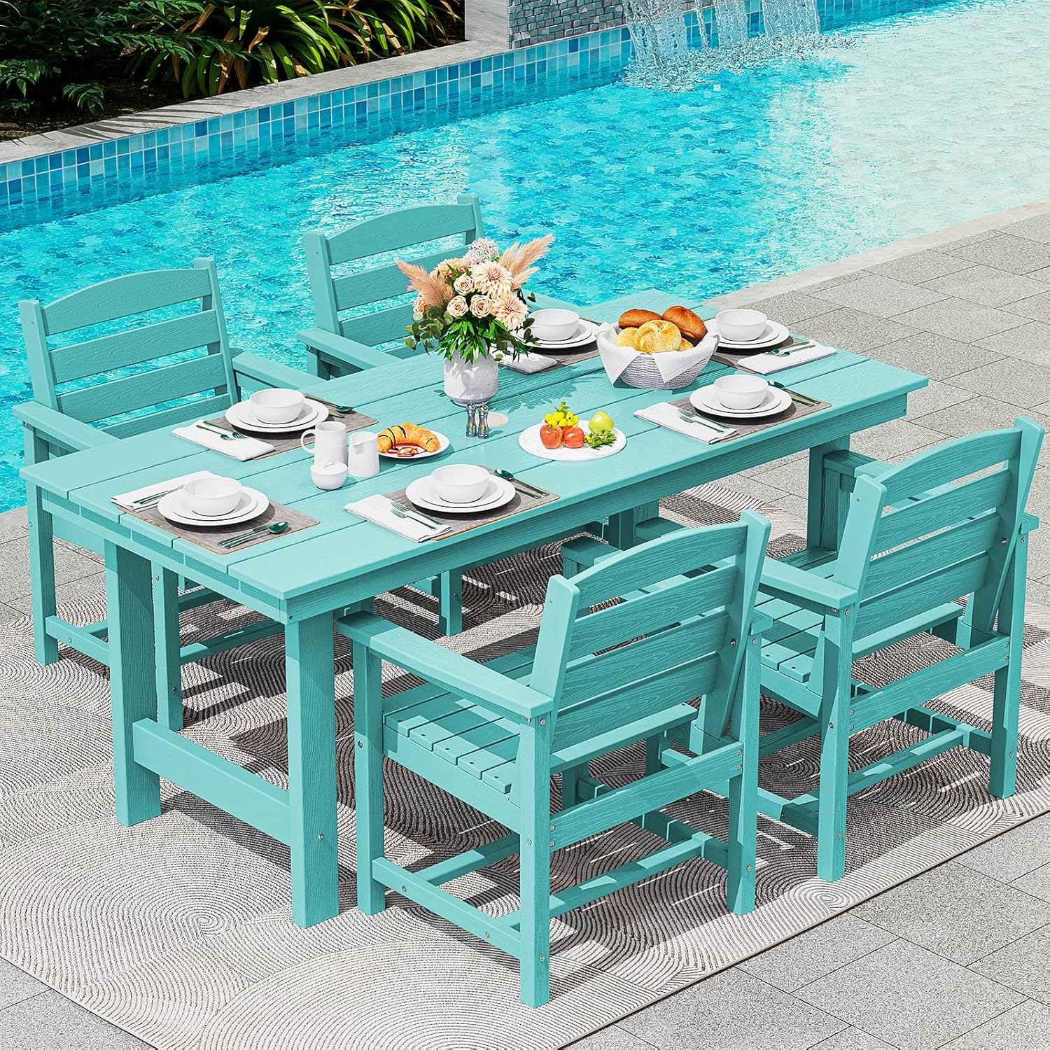SERWALL Outdoor HDPE Dining Table Set 7 Piece Outdoor Dining Table Sets