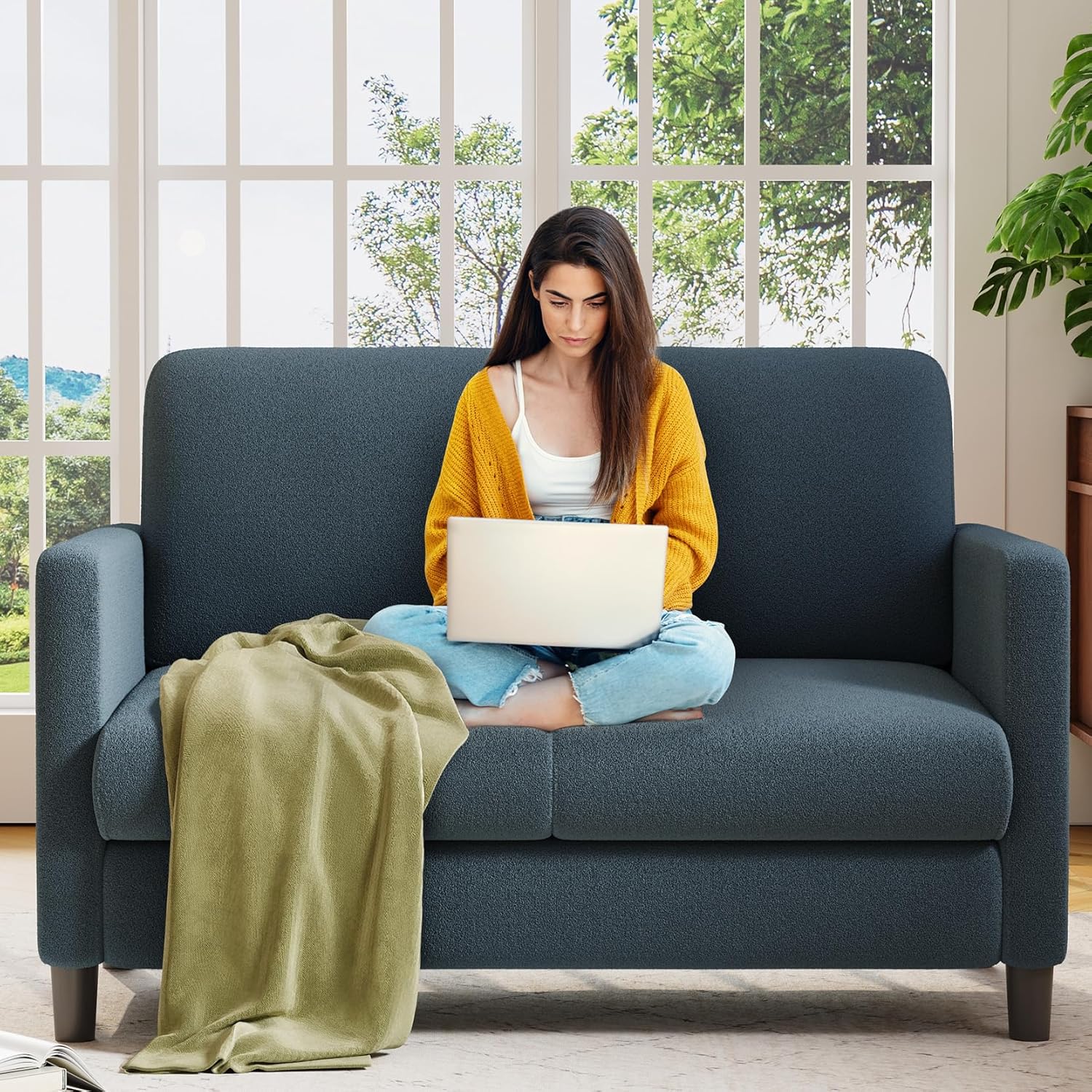 Loveseat Sofa 51 Love Seat Comfy Corduroy Small Loveseat Tool-Free Setup Couch