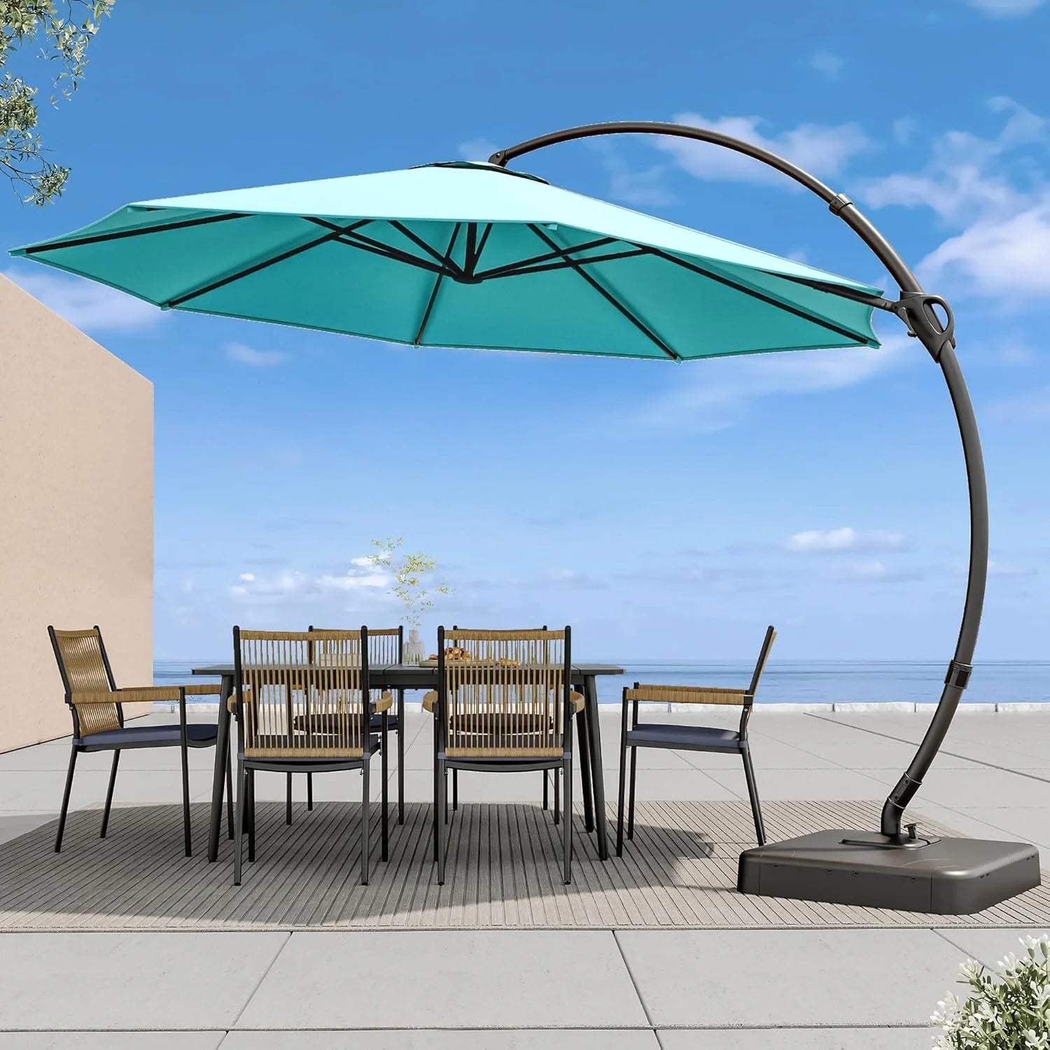 LAUSAINT HOME Outdoor Patio Umbrella with Base included, 11 FT Deluxe Curvy Cantilever Umbrella Heavy Duty Offset Hanging Umbrella with 360° Rotation for Market, Pool, Garden, Backyard, Deck (Beige)