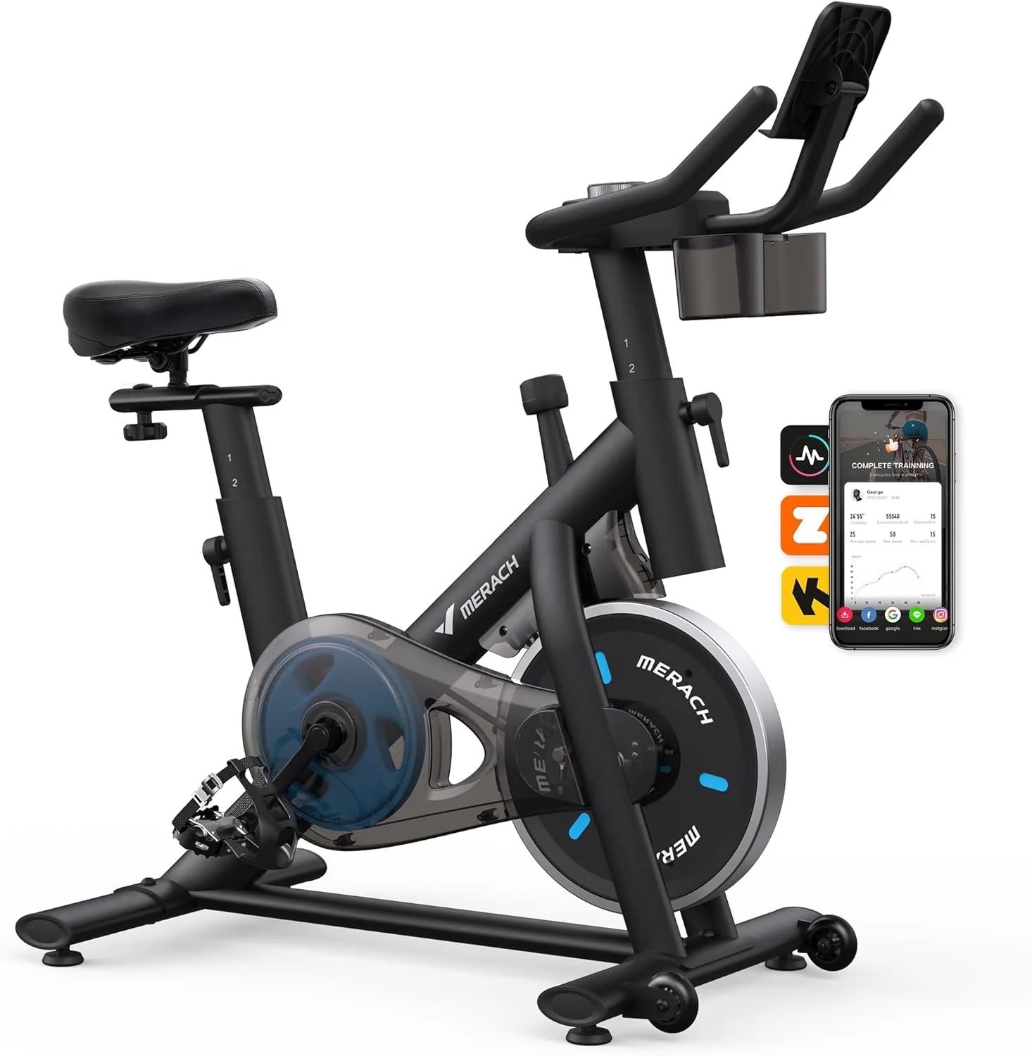 MERACH Exercise Bike, Brake Pad Stationary Bike with Exclusive App, Low Noise Indoor