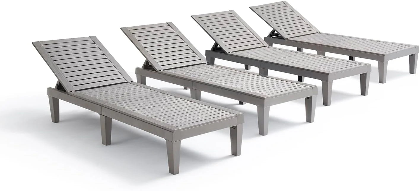 Nestl Patio Chairs Black Chaise Lounge Chair Outdoor 5-Position Adjustable Sun Tanning Chair