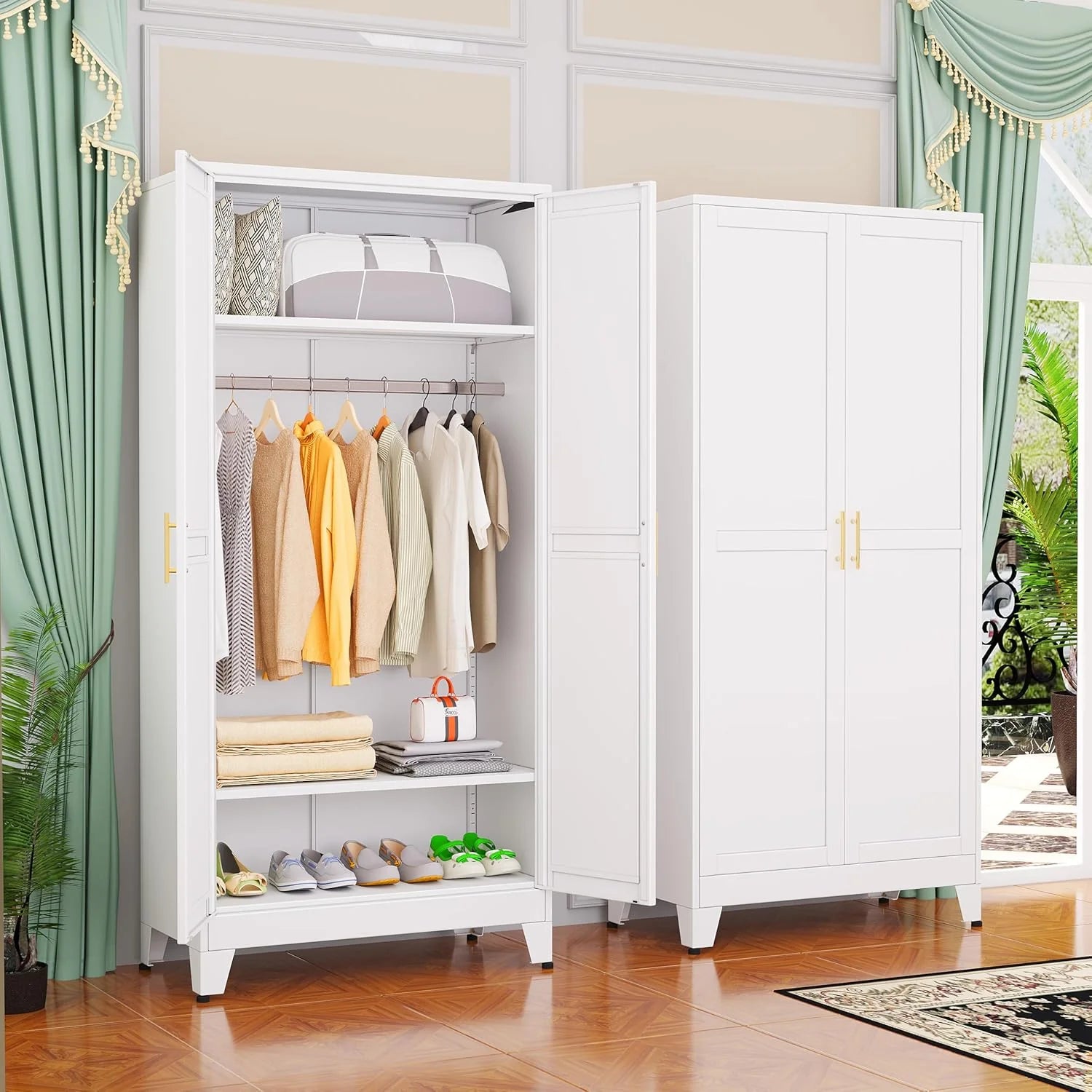 Steel Armoire Wardrobe Closet, 71 Metal Clothing Storage Cabinets