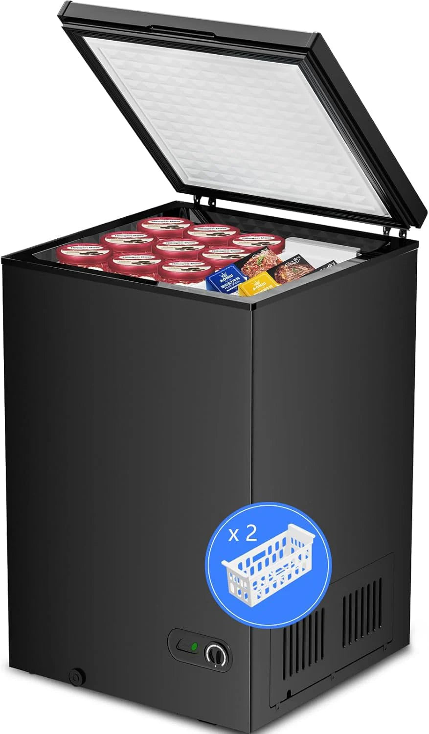 Kismile 3.0 Cubic Feet Chest Freezer with 2 Removable Basket Free Standing Top Open Door Compact Freezer
