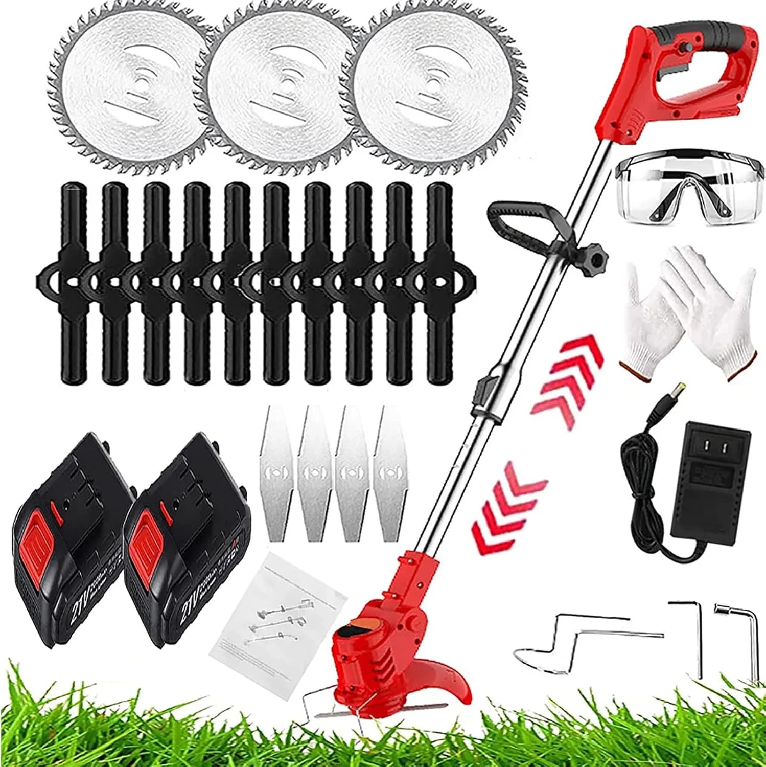 Weed Wacker Electric Cordless Grass Trimmer with 3Types Blades Included 2Pcs 24v 4Ah