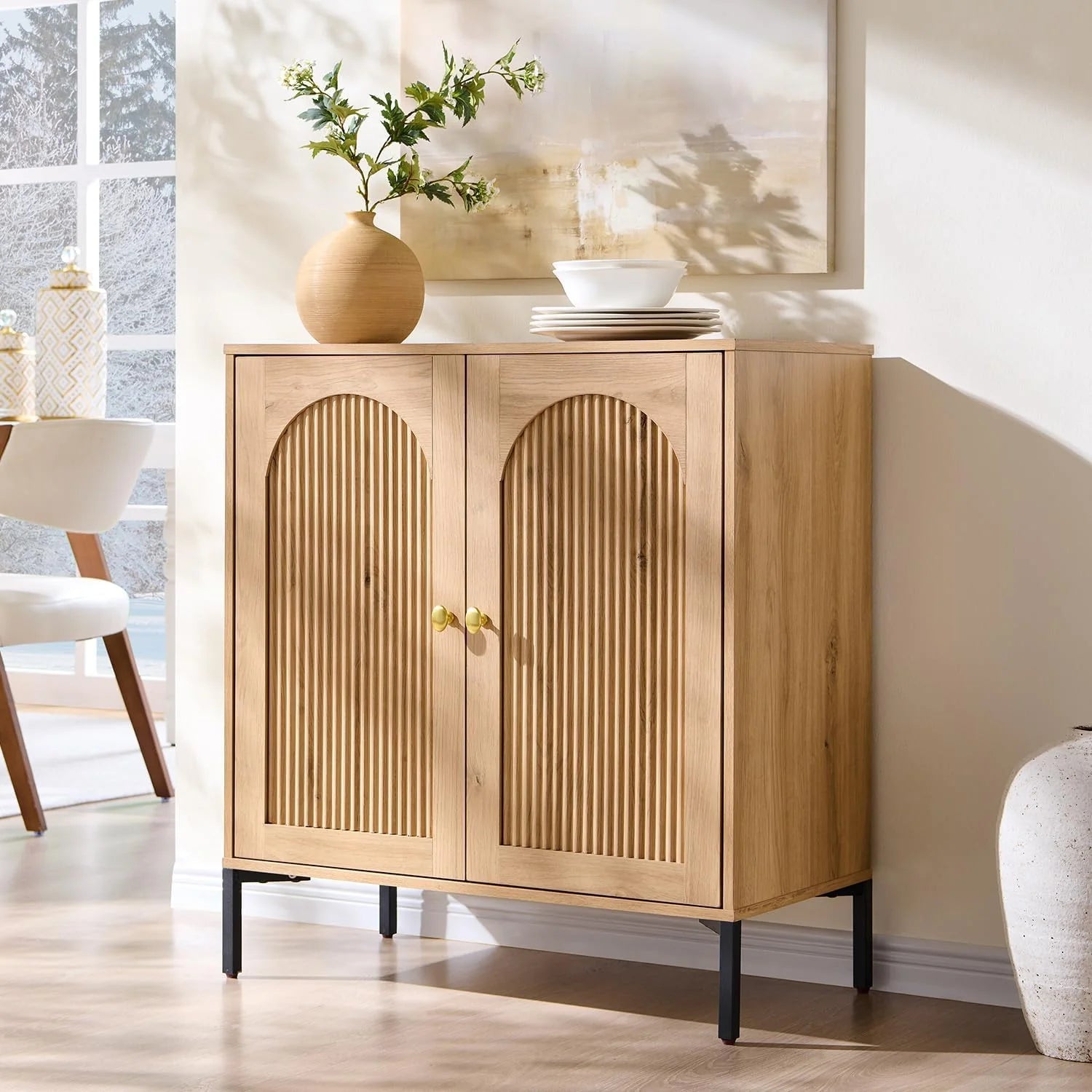 IFGET Modern Buffet Cabinet with Storage 92.63 W Fluted Arched Sideboard Cabinet