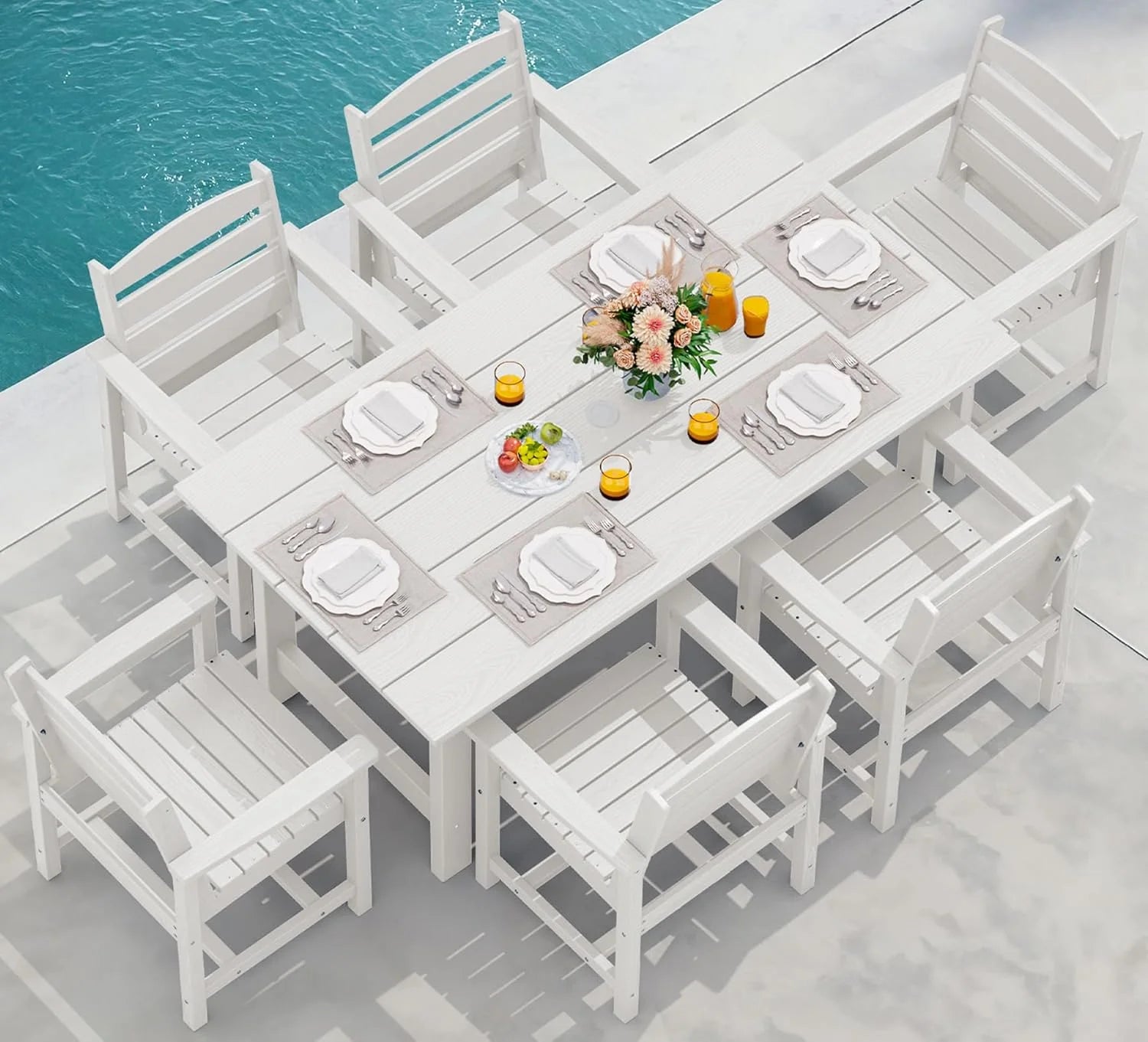 SERWALL Outdoor HDPE Dining Table Set 7 Piece Outdoor Dining Table Sets