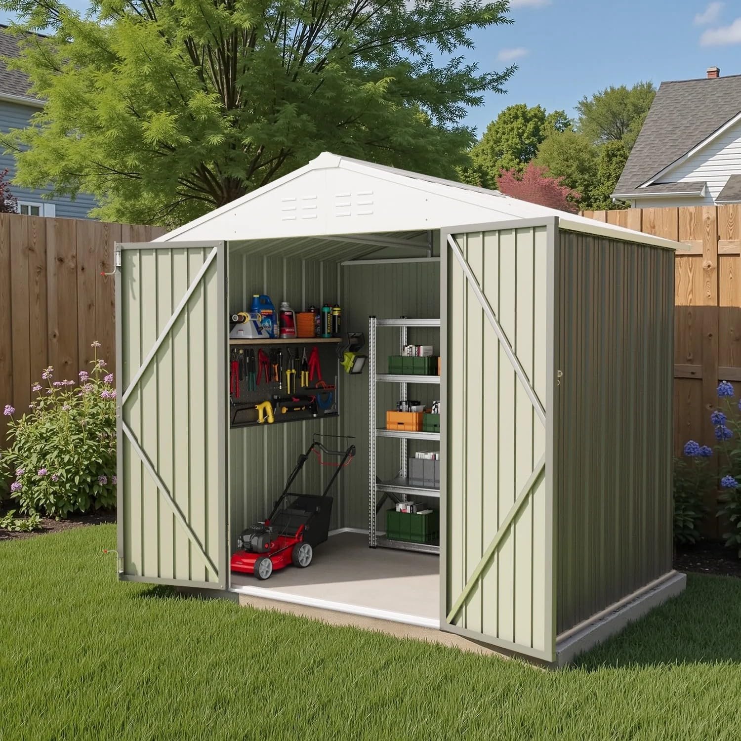 Greesum 6×4 FT Outdoor Storage Shed, Metal Patio Storage Shed with Lockable Door