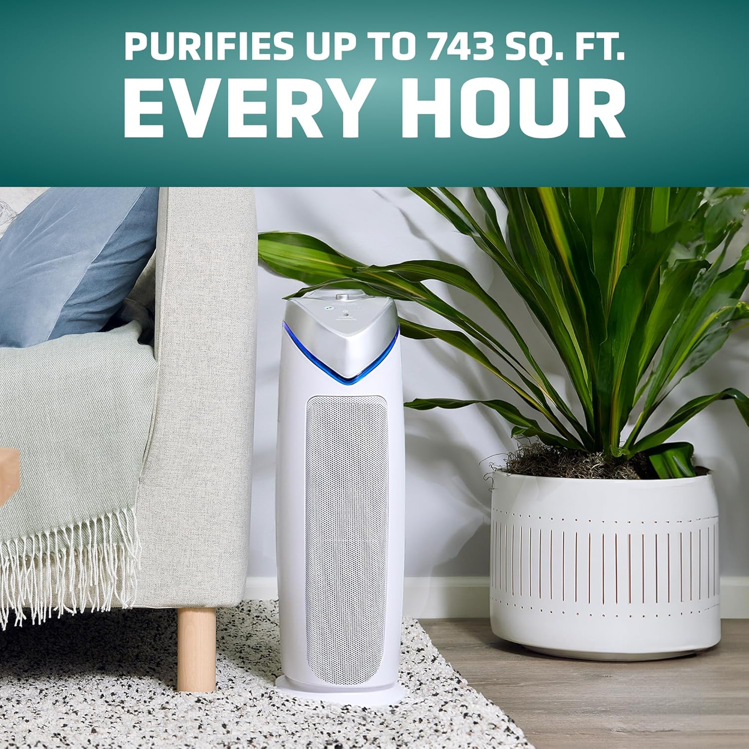 GermGuardian Air Purifier for Home with HEPA Pure Filter, for Wildfire Smoke, Pet Dander, Pollen, Odors, Large Rooms Up To 743 Sq. Ft., Removes 99.97% Pollutants, UV-C Light, 22, AC4825E, Gray