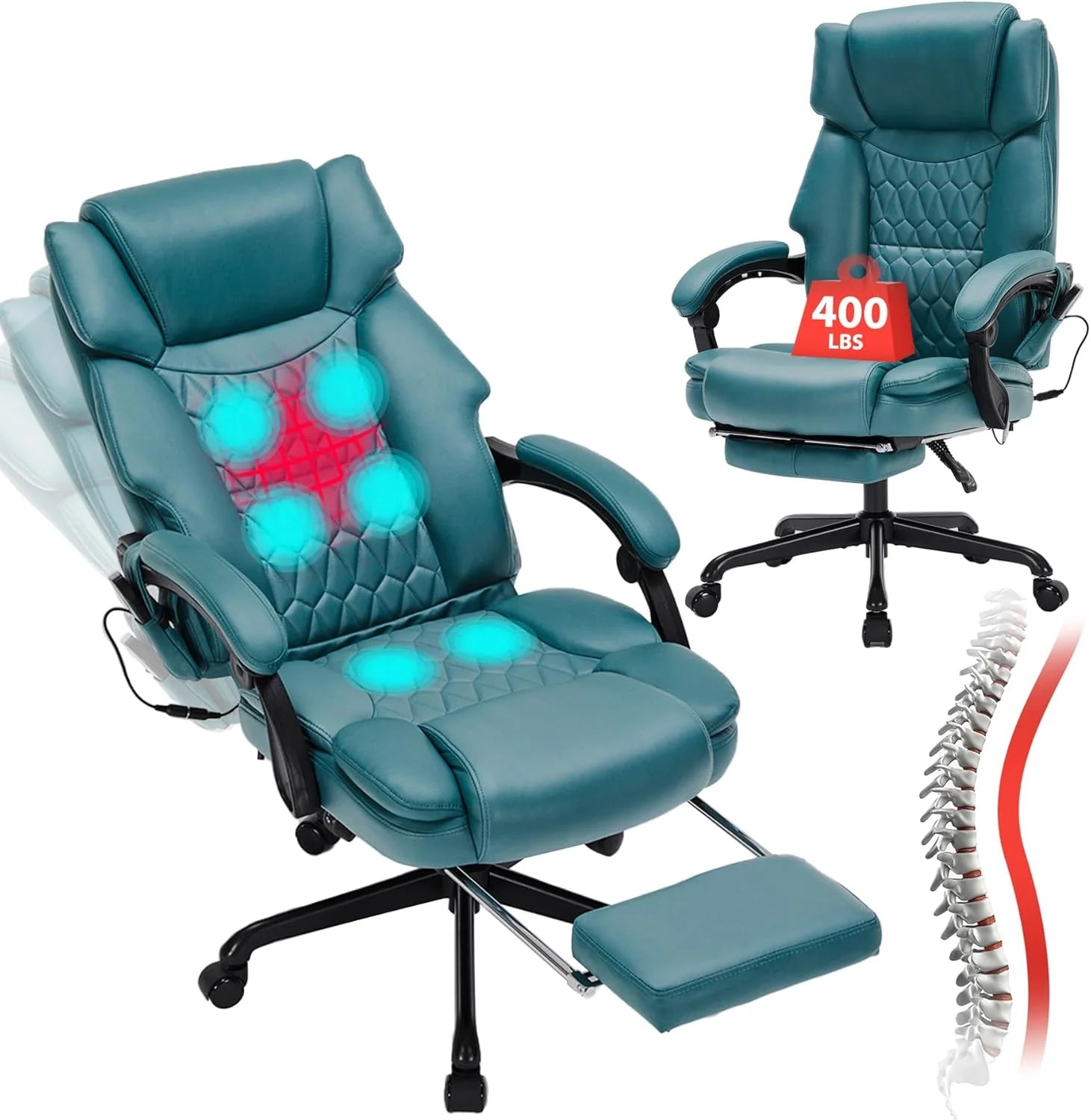 Massage Office Chair with Footrest 6 Point Vibration and Heating Home Executive Office Desk Chair