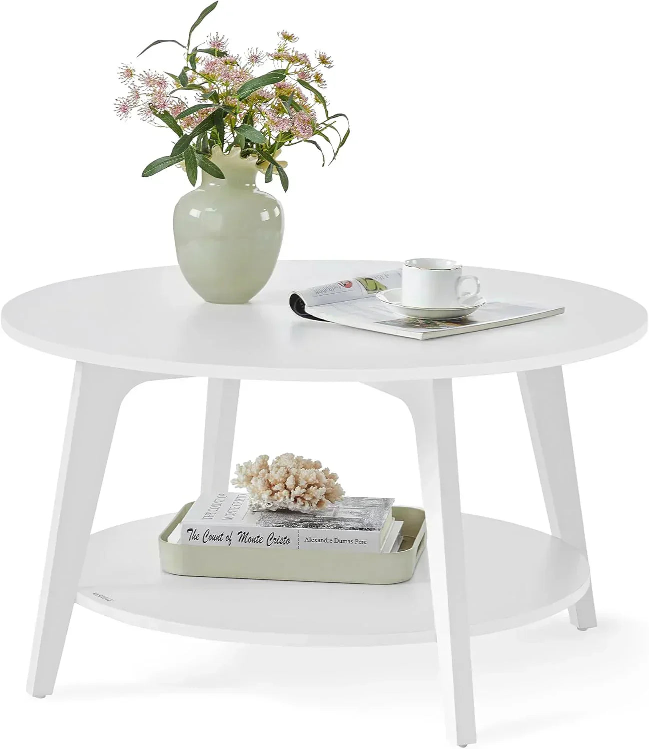 VASAGLE Round Coffee Table 2 Tier Coffee Table with Storage for Living Room 31.5 x 17.7 Inches