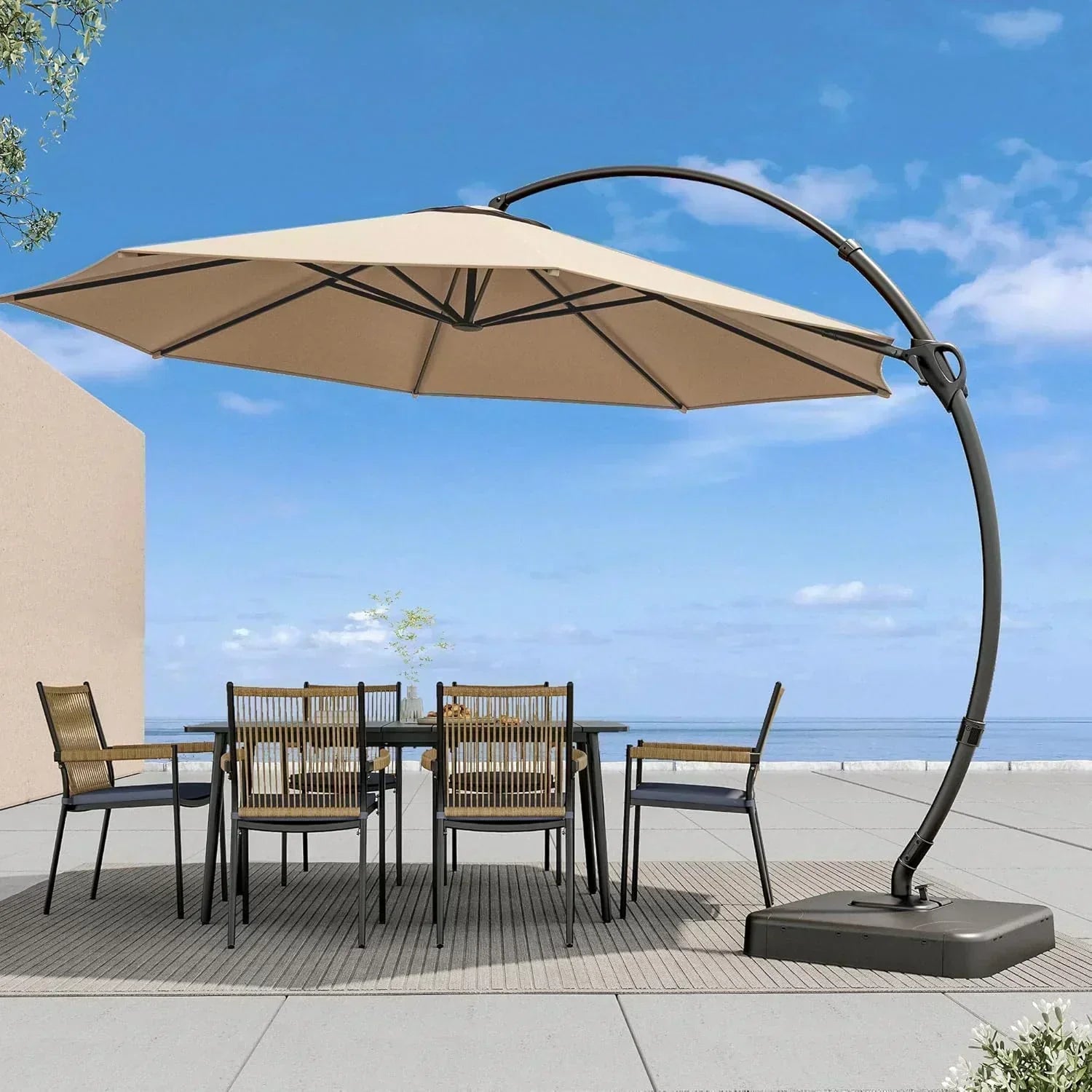 LAUSAINT HOME Outdoor Patio Umbrella with Base included 11 FT Deluxe Curvy Cantilever Umbrella